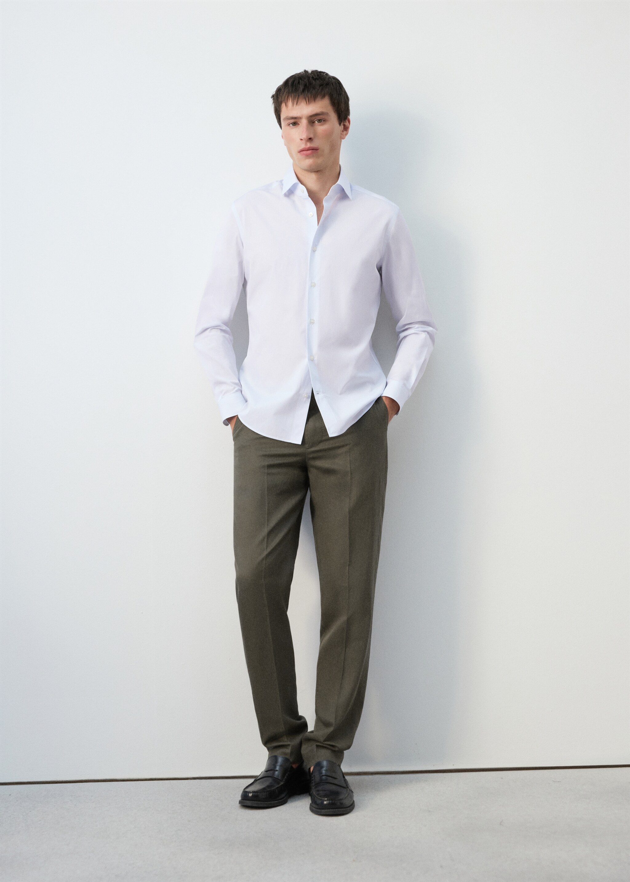 Camisa  100% cotó ratlles slim fit - Detall de l'article 6, Blanc. Ref: 27085935-01.