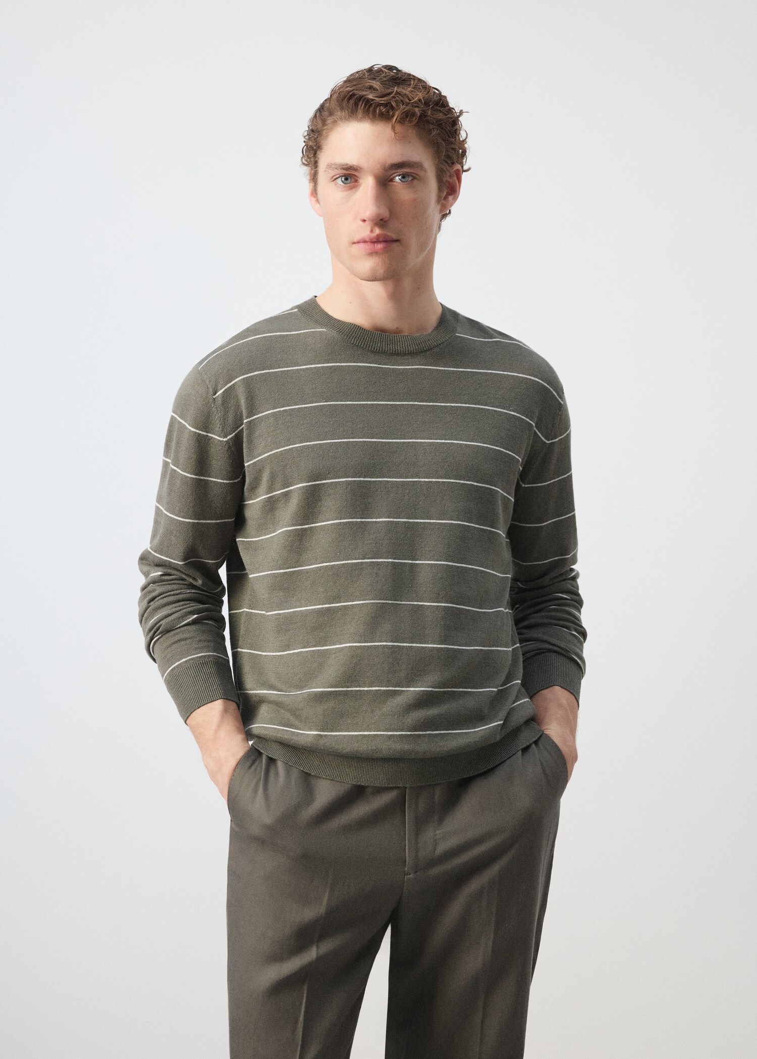 Linen blend fine knit striped jersey - Medium plane