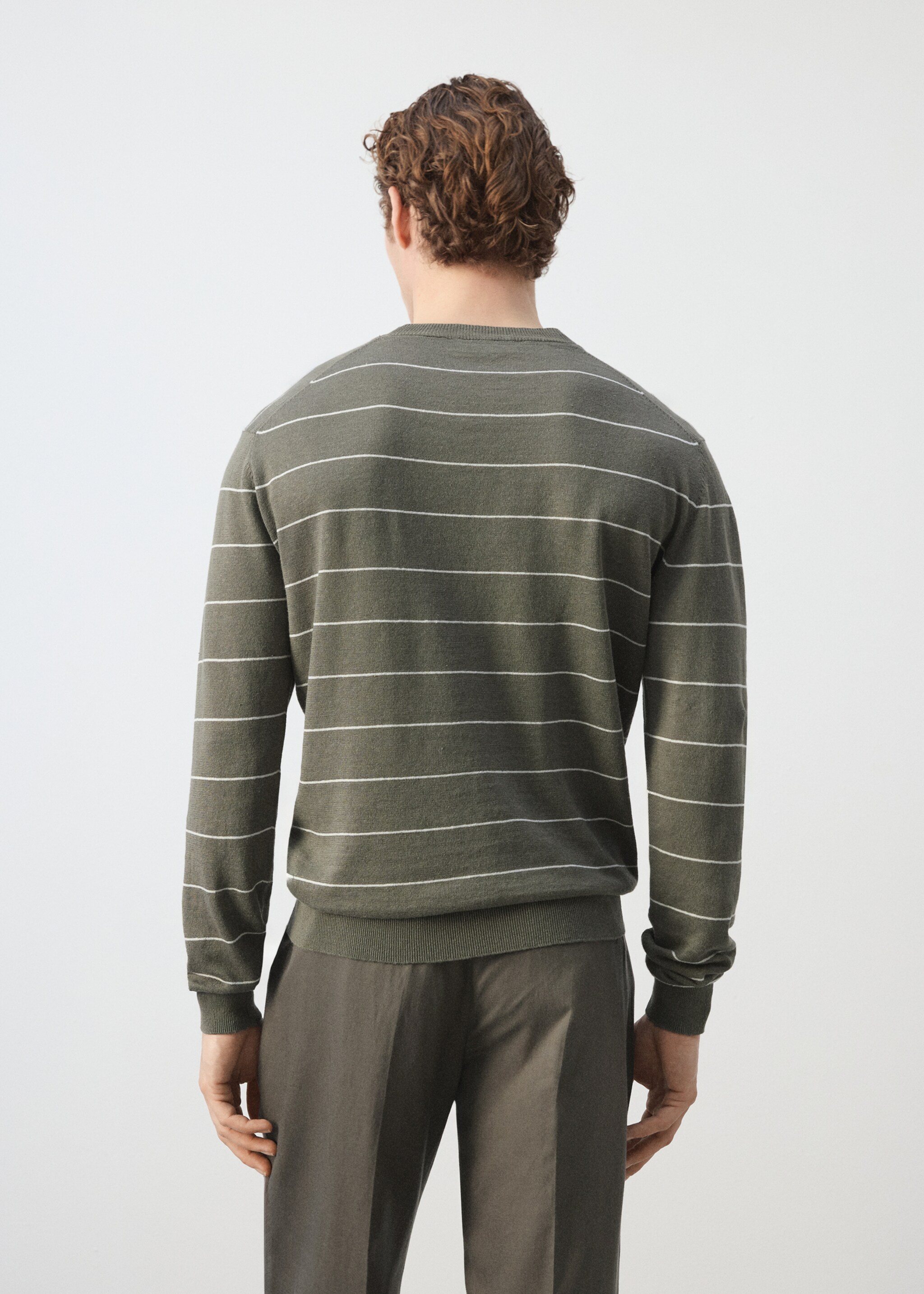 Linen blend fine knit striped jersey - Reverse of the article, Medium Brown. Ref: 27085938-02.