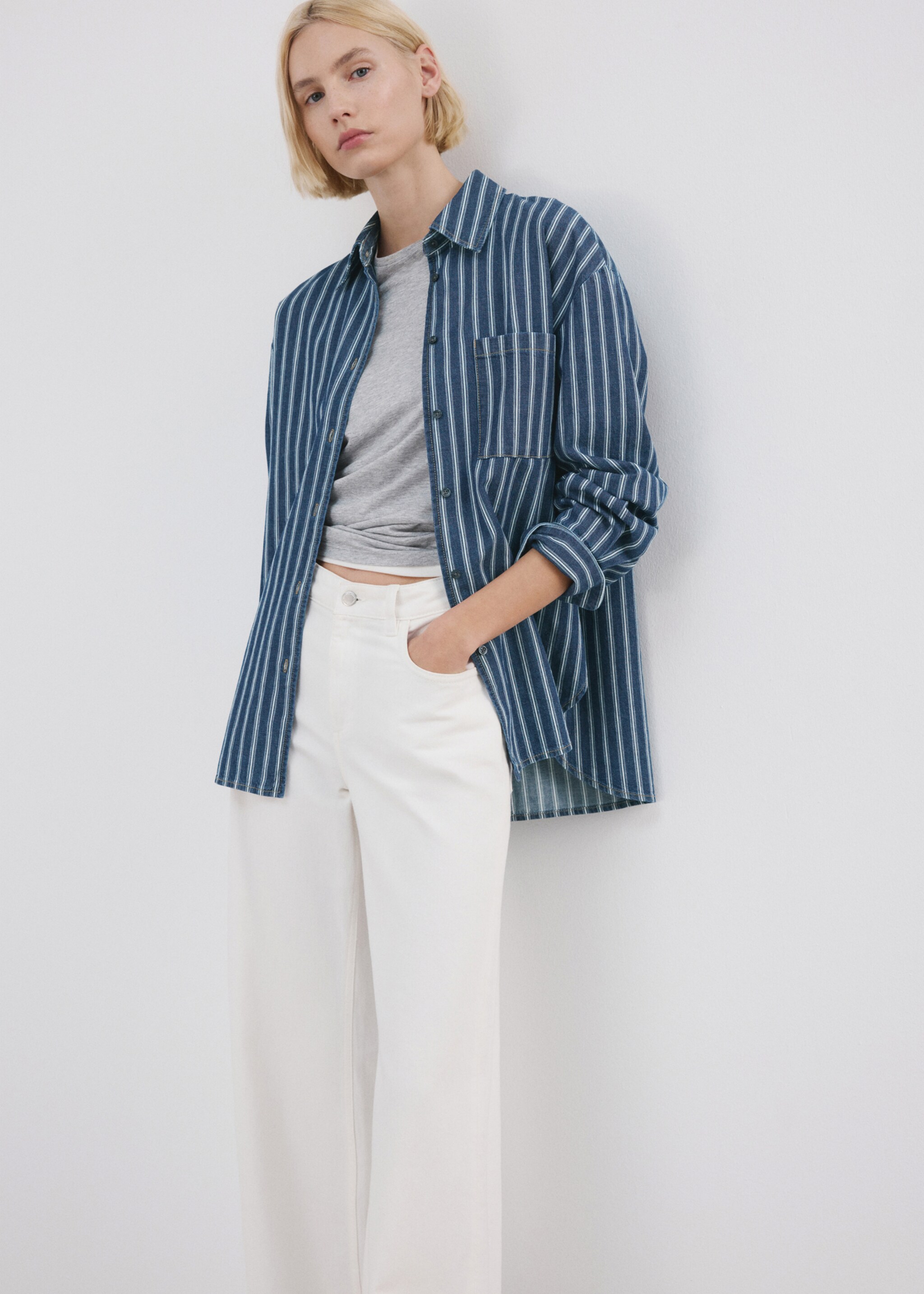 Striped denim shirt - Medium plane, Blue. Ref: 27086341-01.
