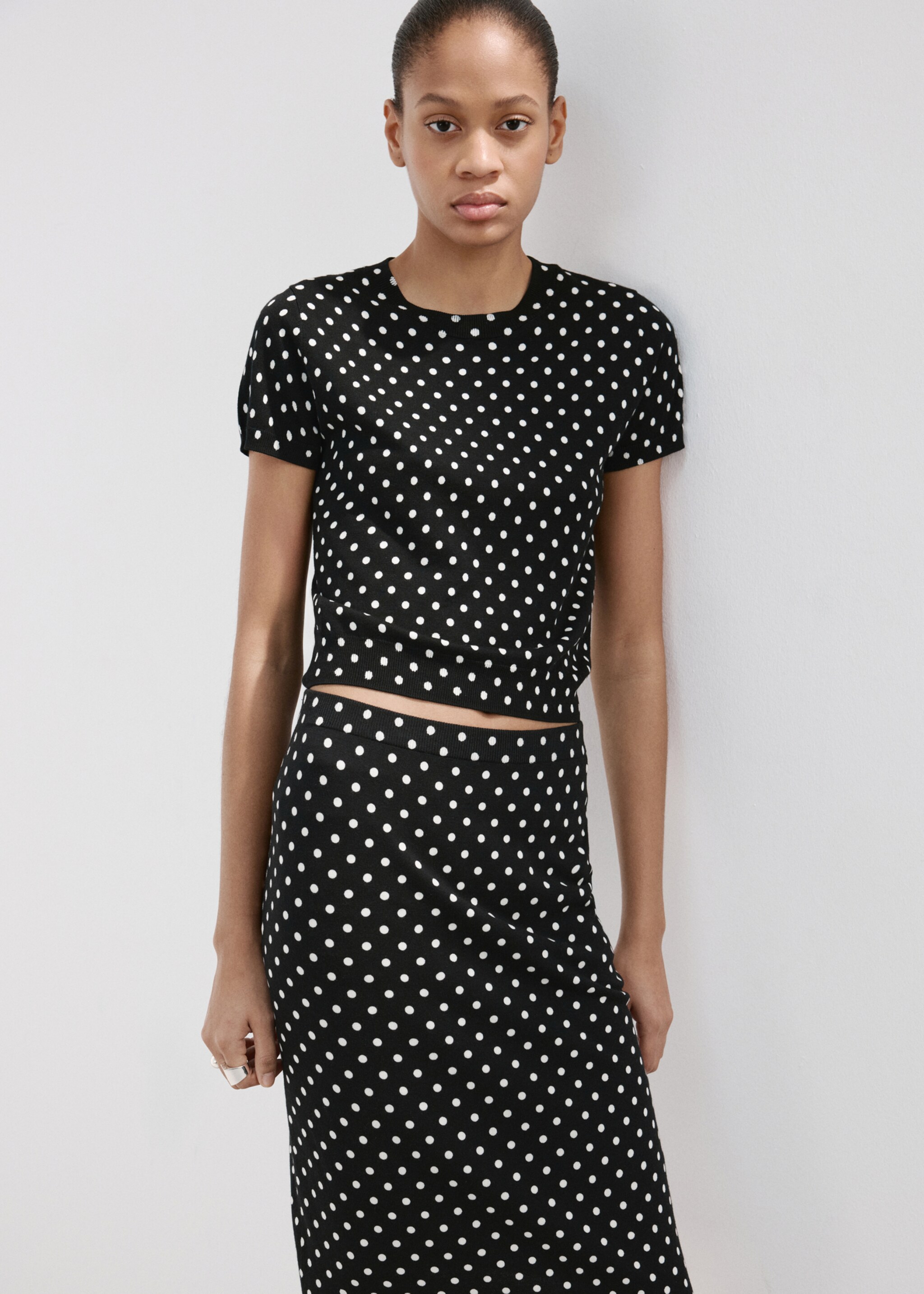 Polka dots midi skirt - Medium plane, Black. Ref: 27087145-01.