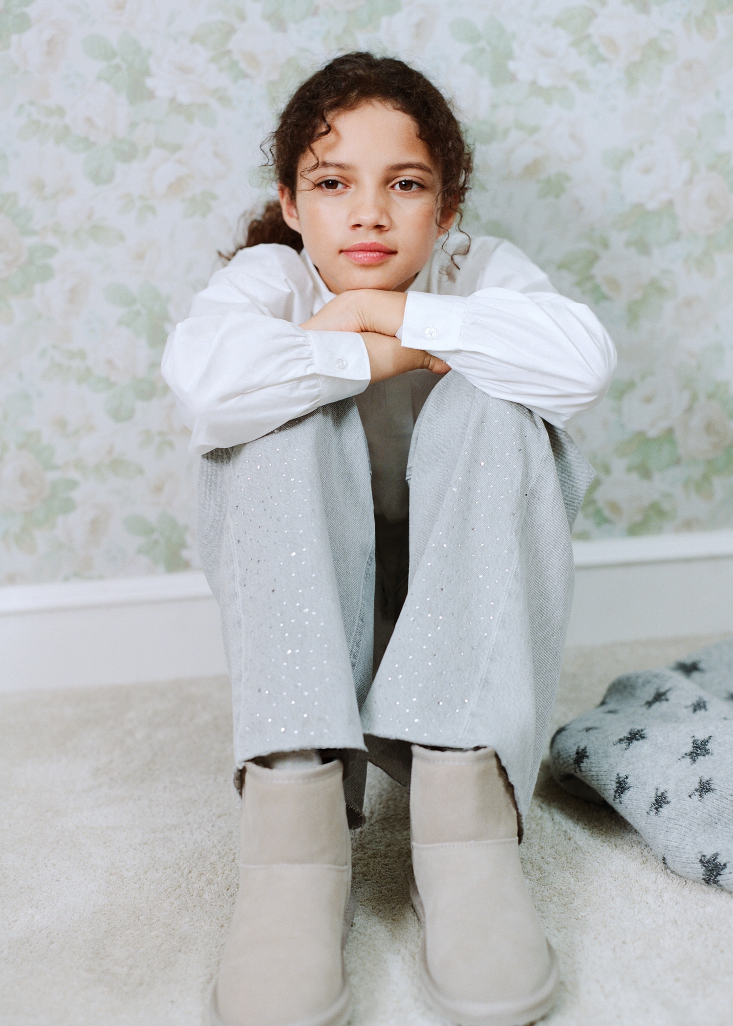 Jeans wideleg strass - Plano medio