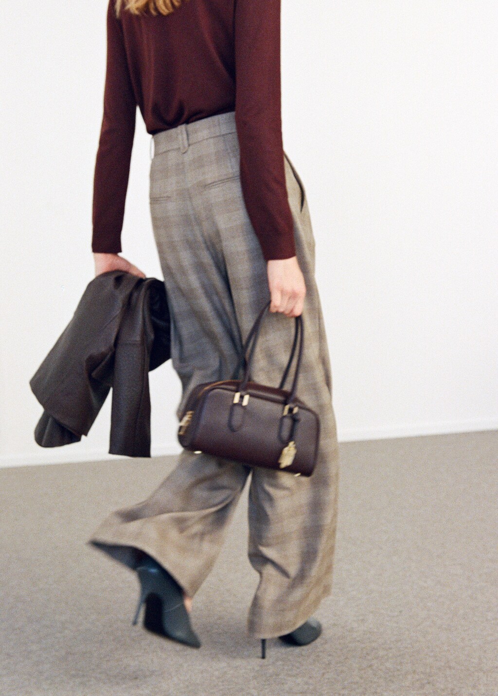 Wide-leg check suit pants