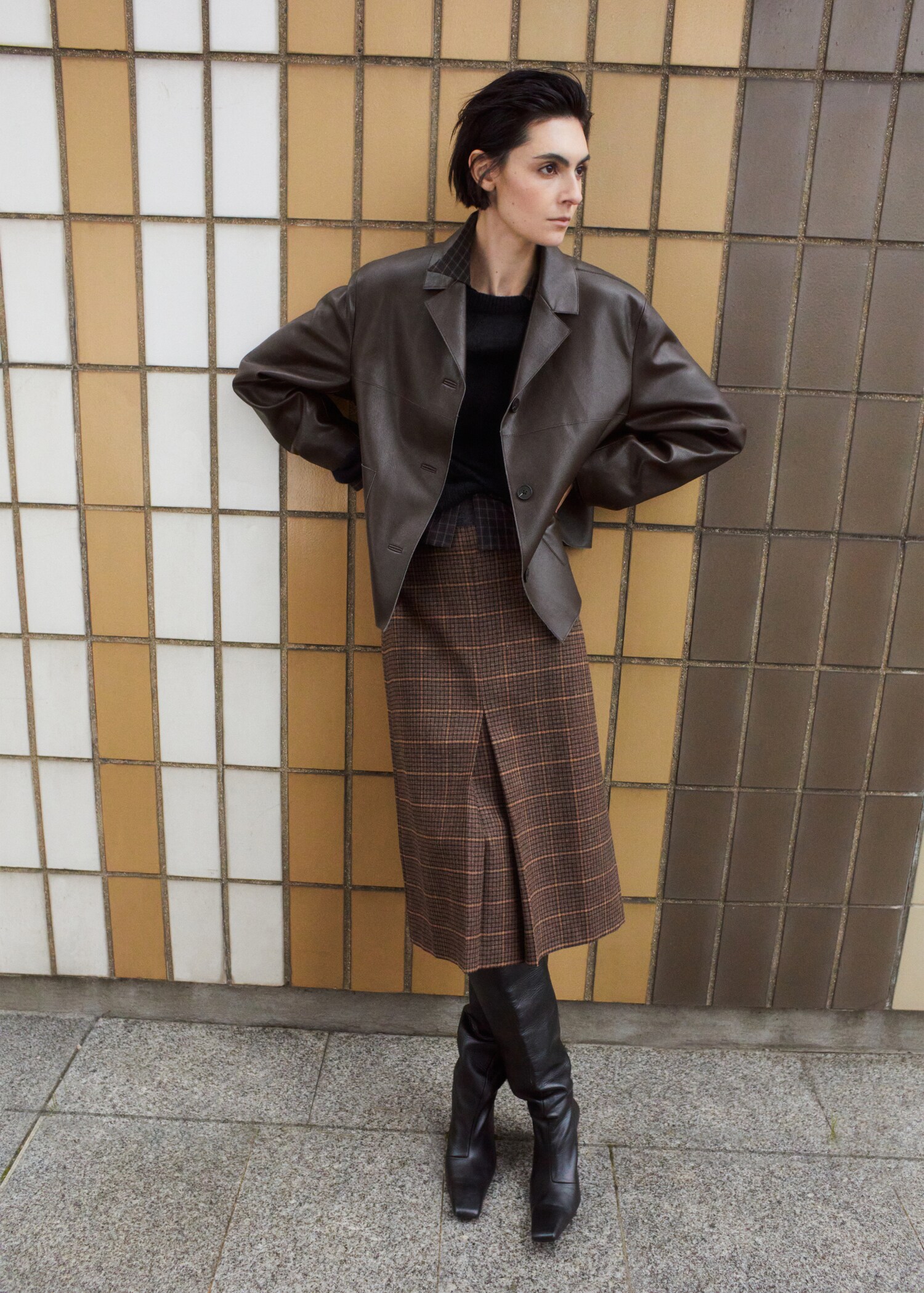 Faux-leather jacket with pockets - General plane