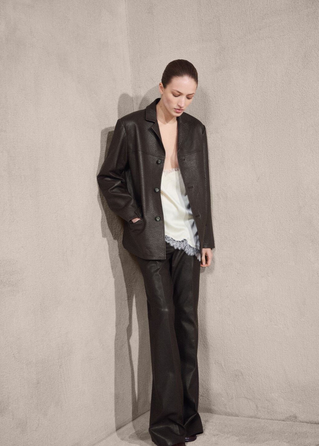 Leather blazer with buttons