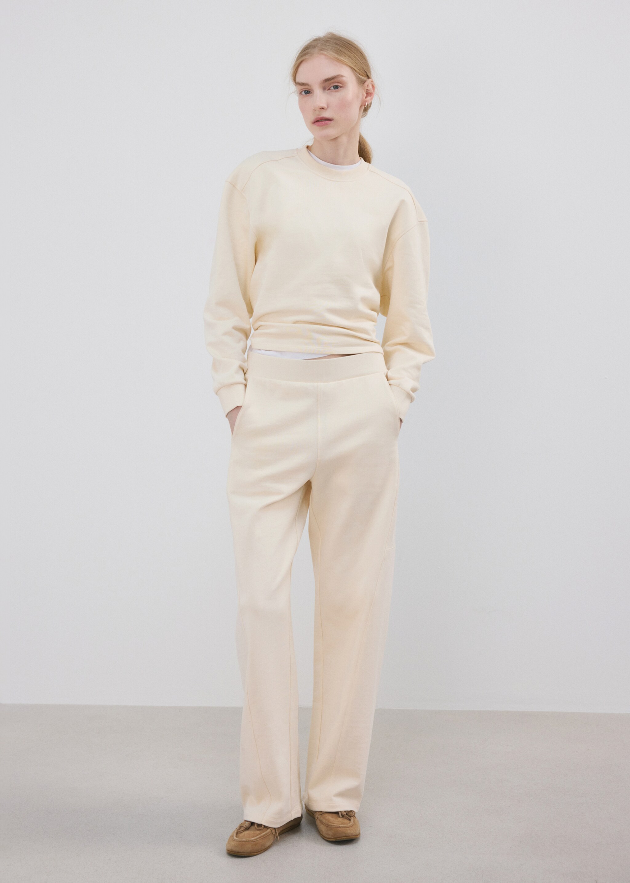 Round-neck cotton sweatshirt - General plane, Pastel Yellow. Ref: 27093335-01.