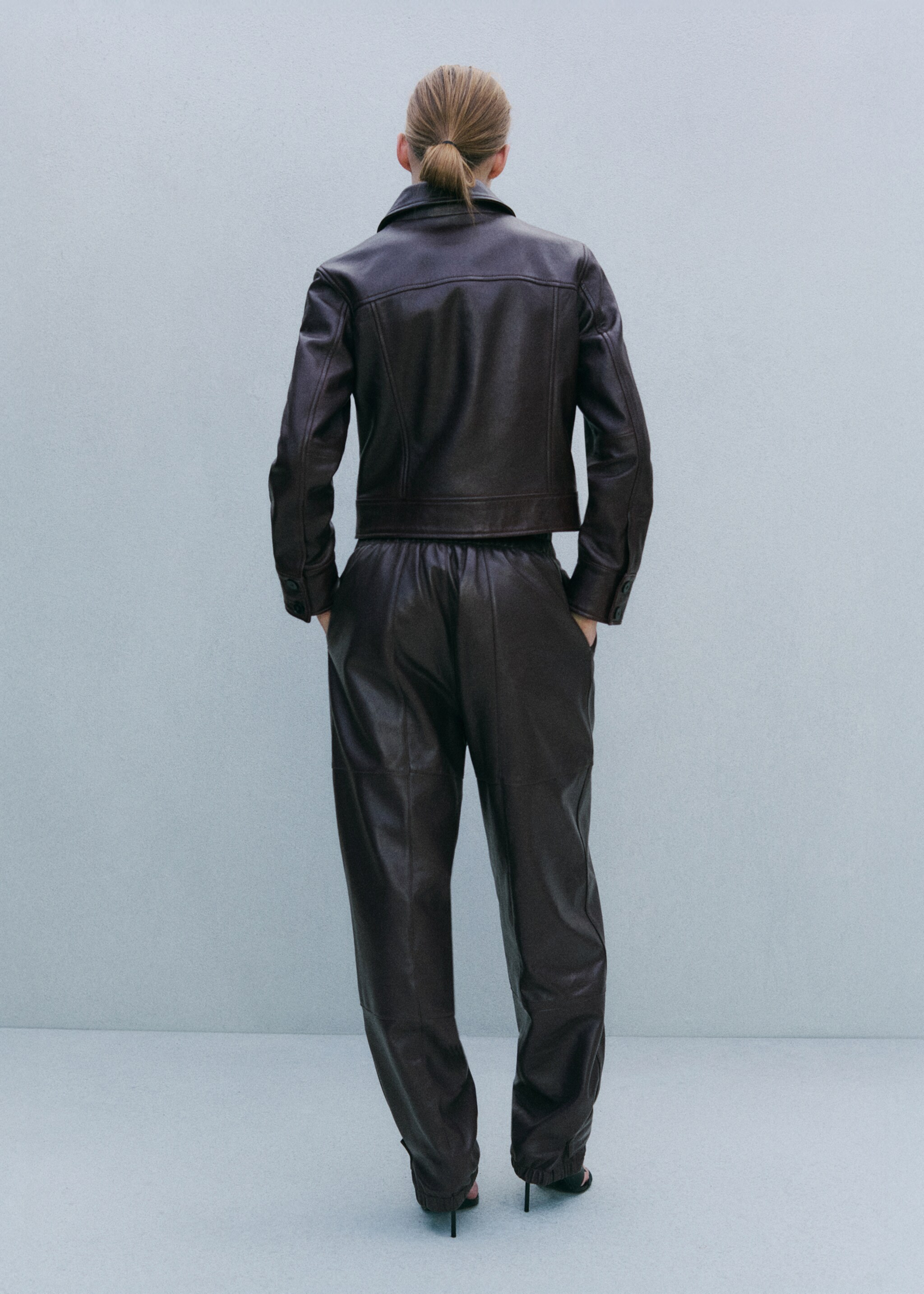 Buttoned leather jacket - Reverse of the article, Burgundy. Ref: 27094044-01.