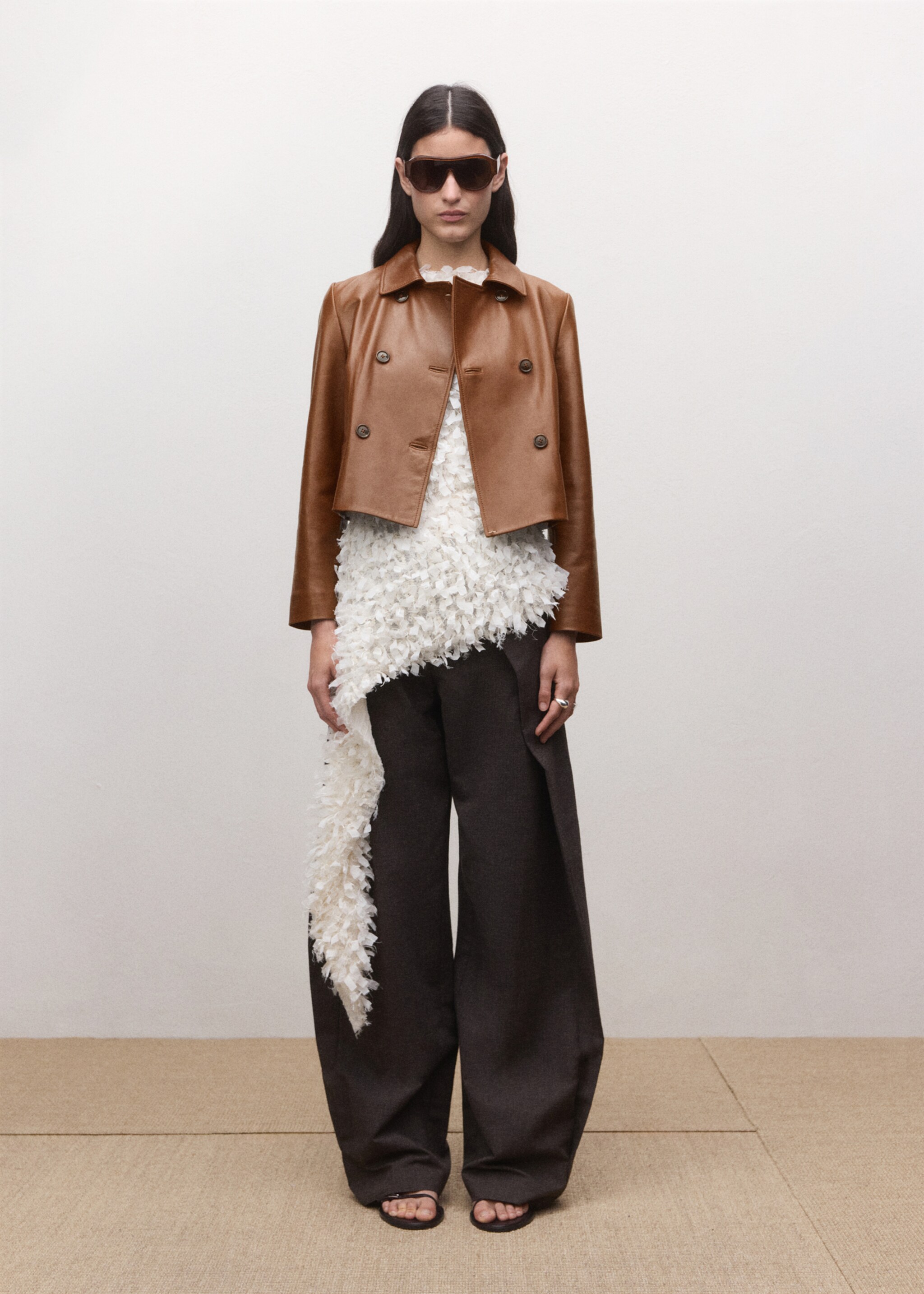 100% leather double-breasted jacket - General plane, Medium Brown. Ref: 27094432-01.