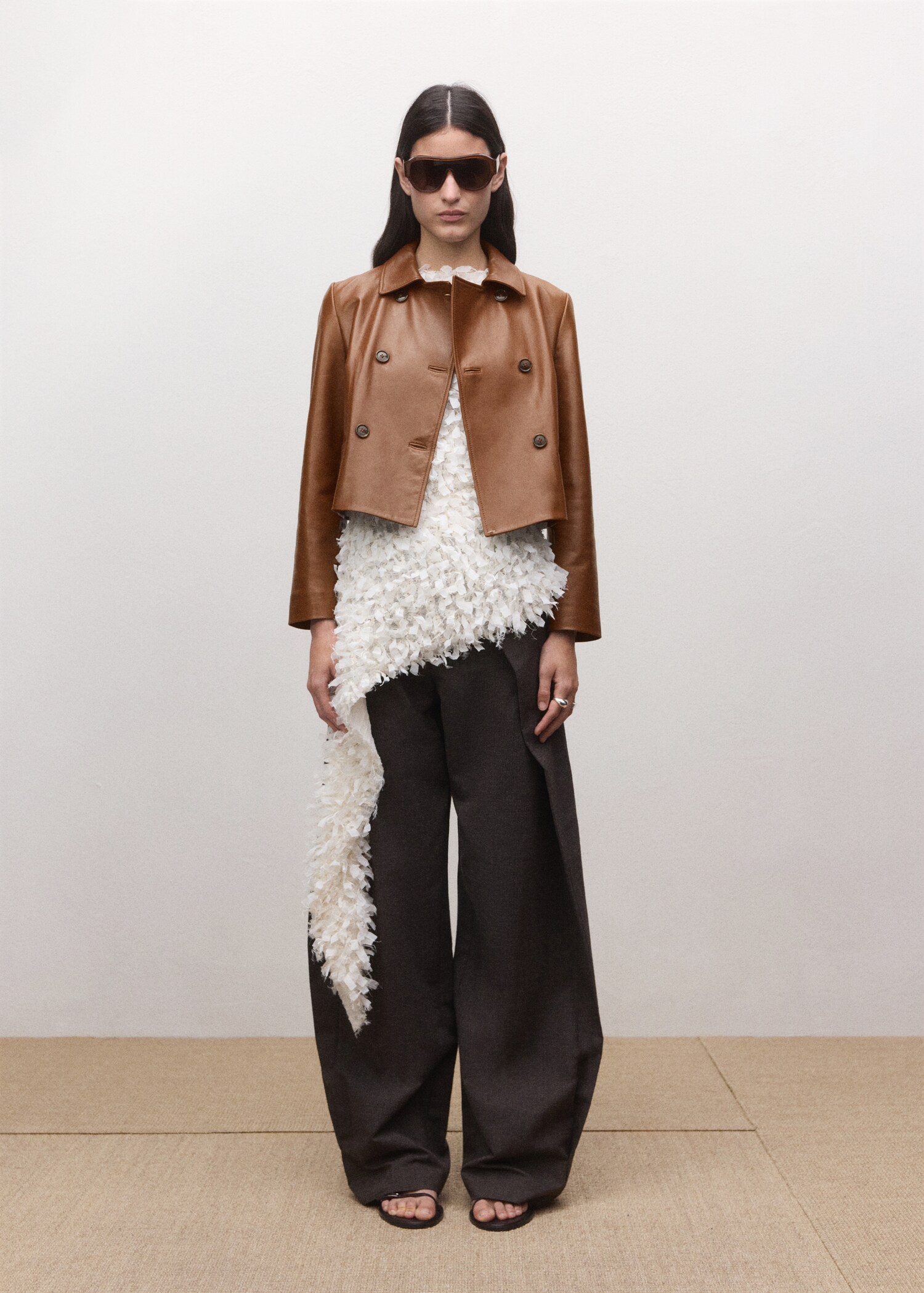 100% leather double-breasted jacket - General plane