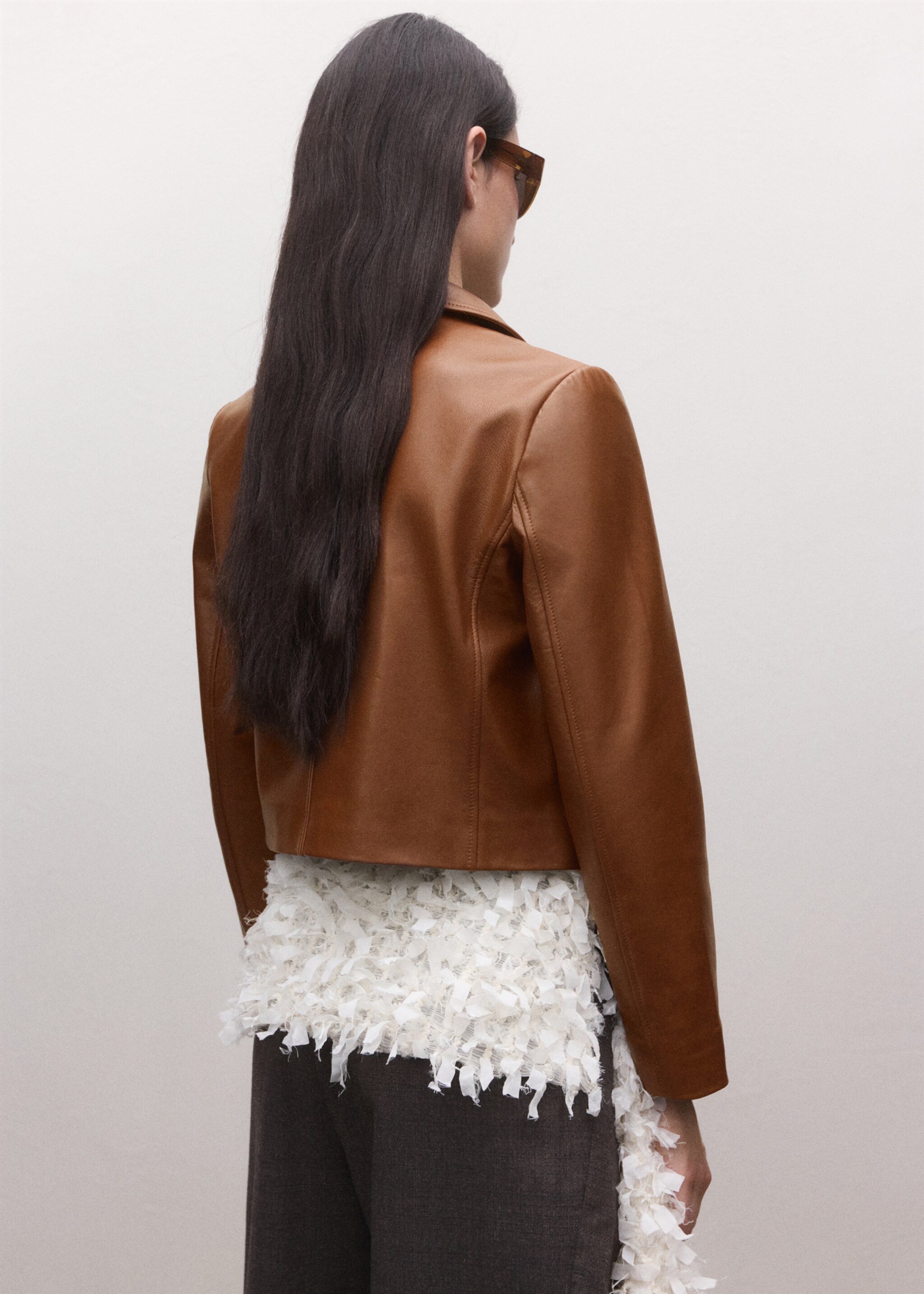 100% leather double-breasted jacket - Reverse of the article, Medium Brown. Ref: 27094432-01.