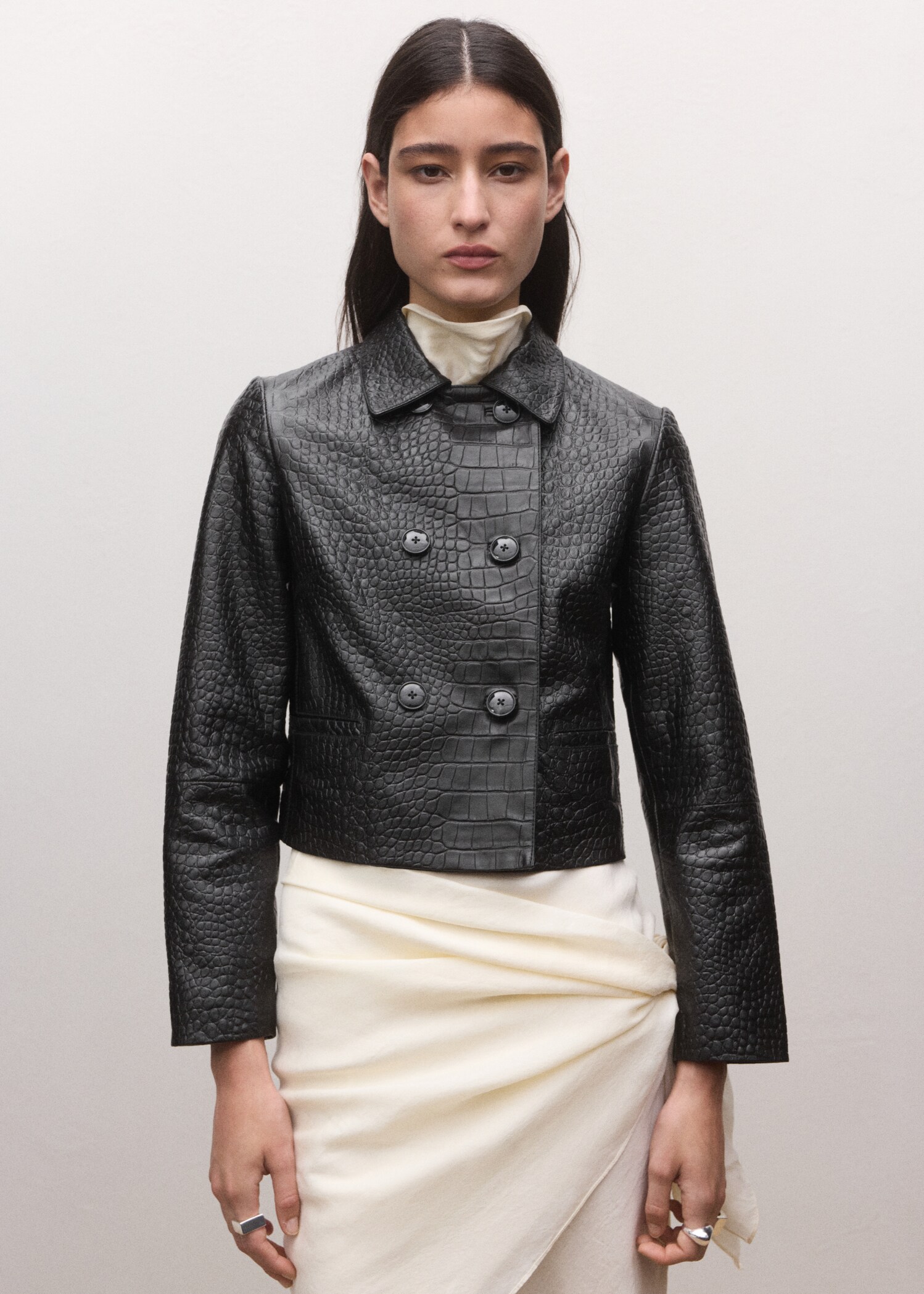 100% leather double-breasted jacket - Medium plane