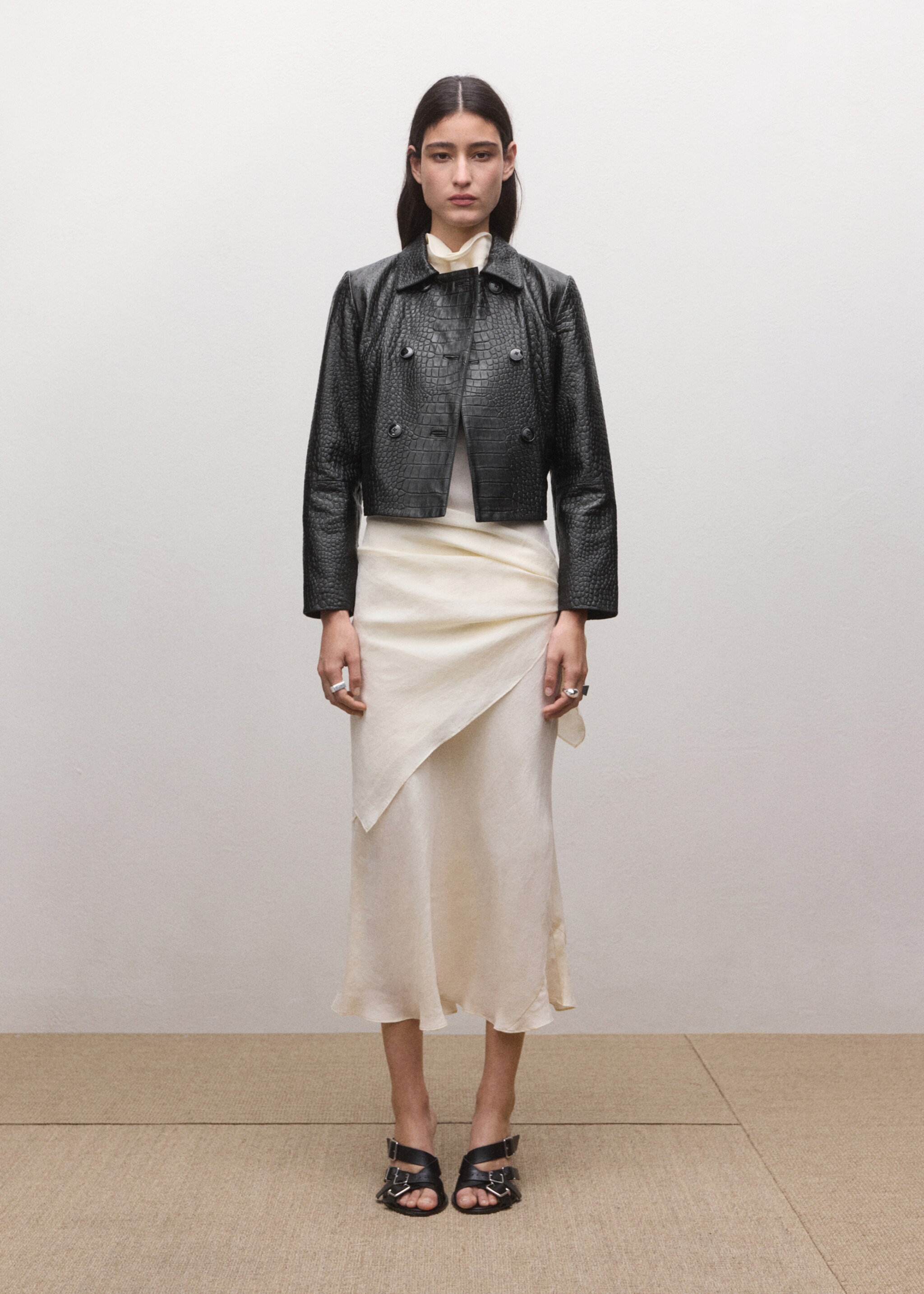 100% leather double-breasted jacket - General plane, Black. Ref: 27094432-01.