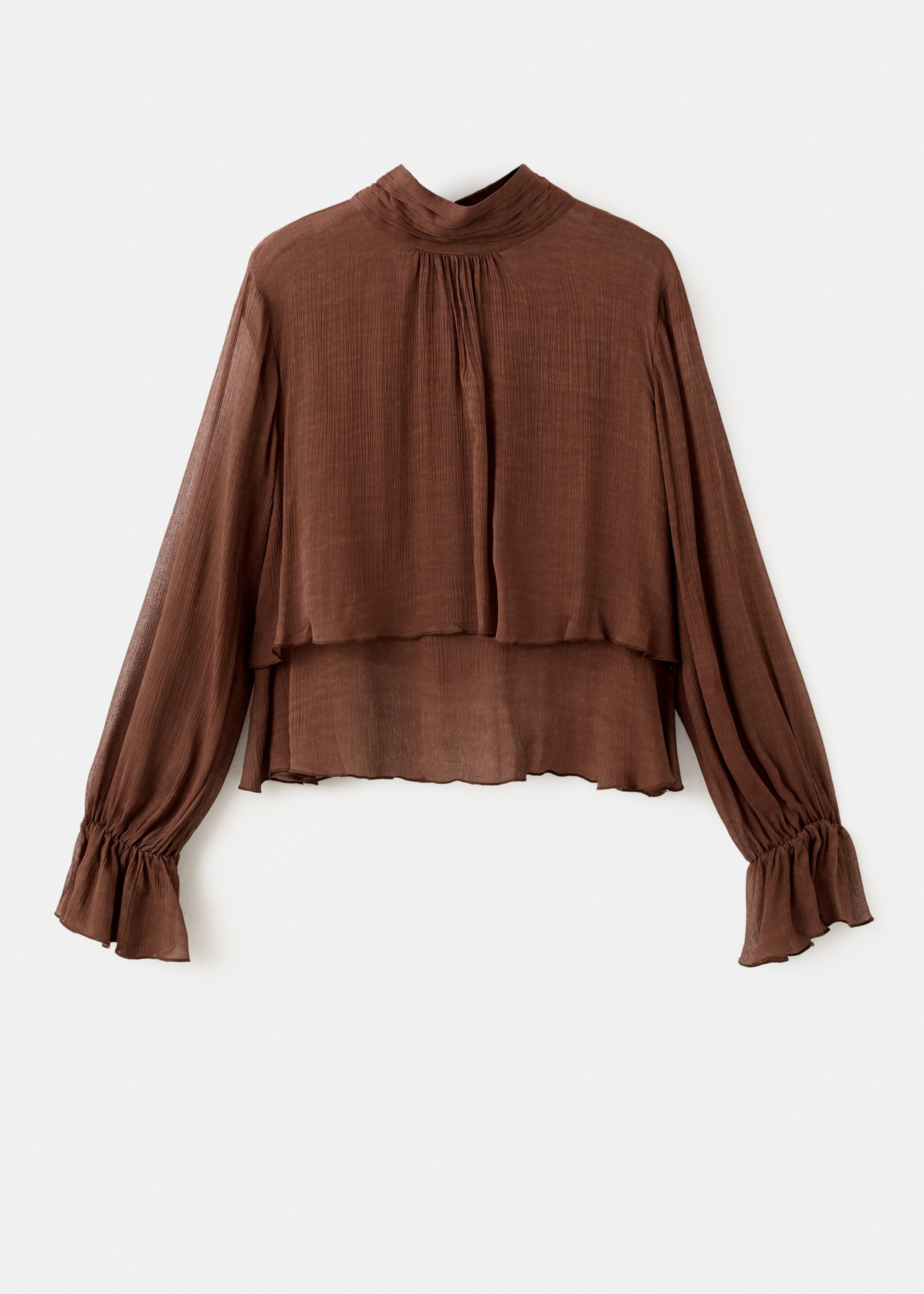 High-neck frilled blouse - Article without model, Brown. Ref: 27094445-01.