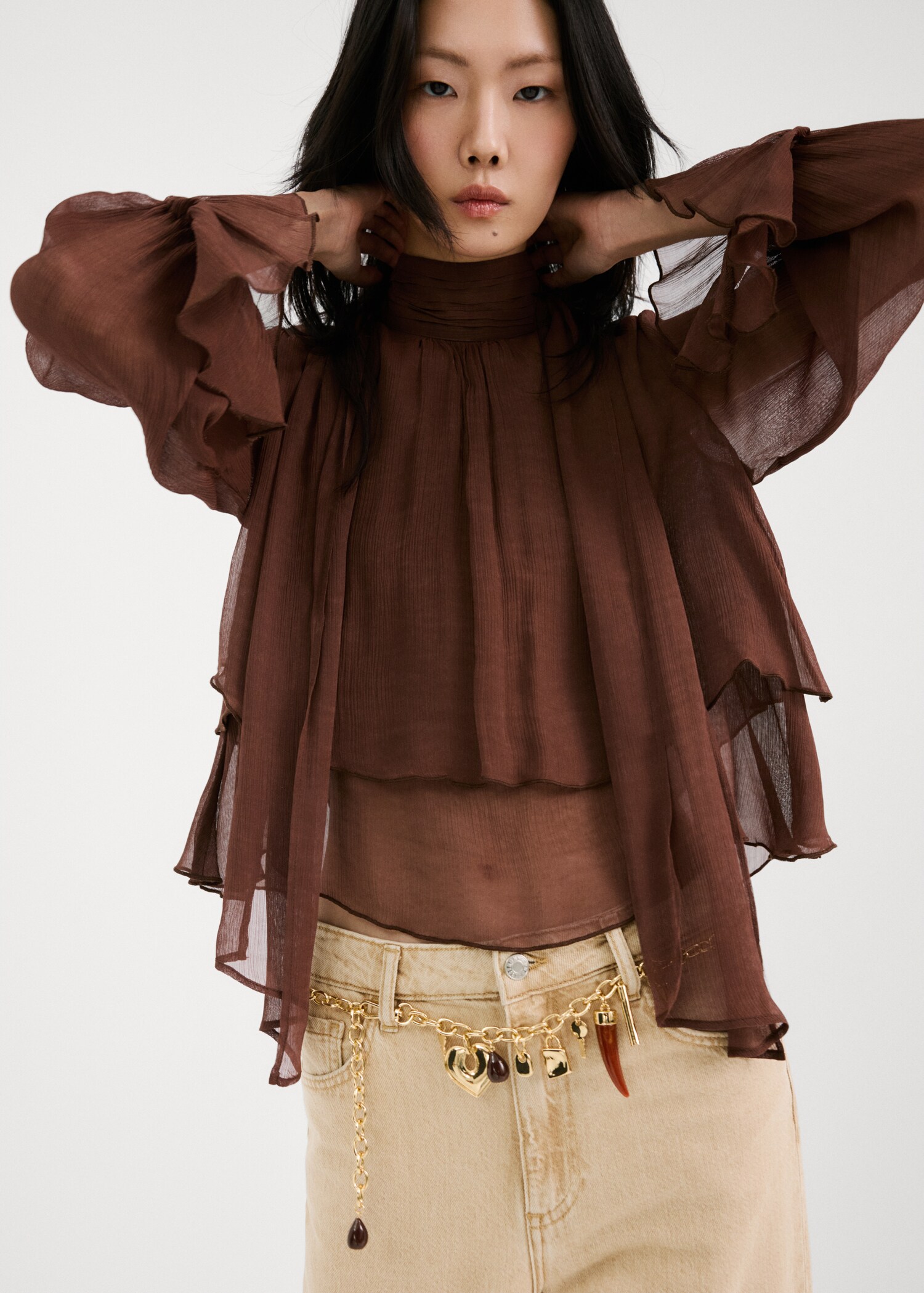 High-neck frilled blouse - Details of the article 1