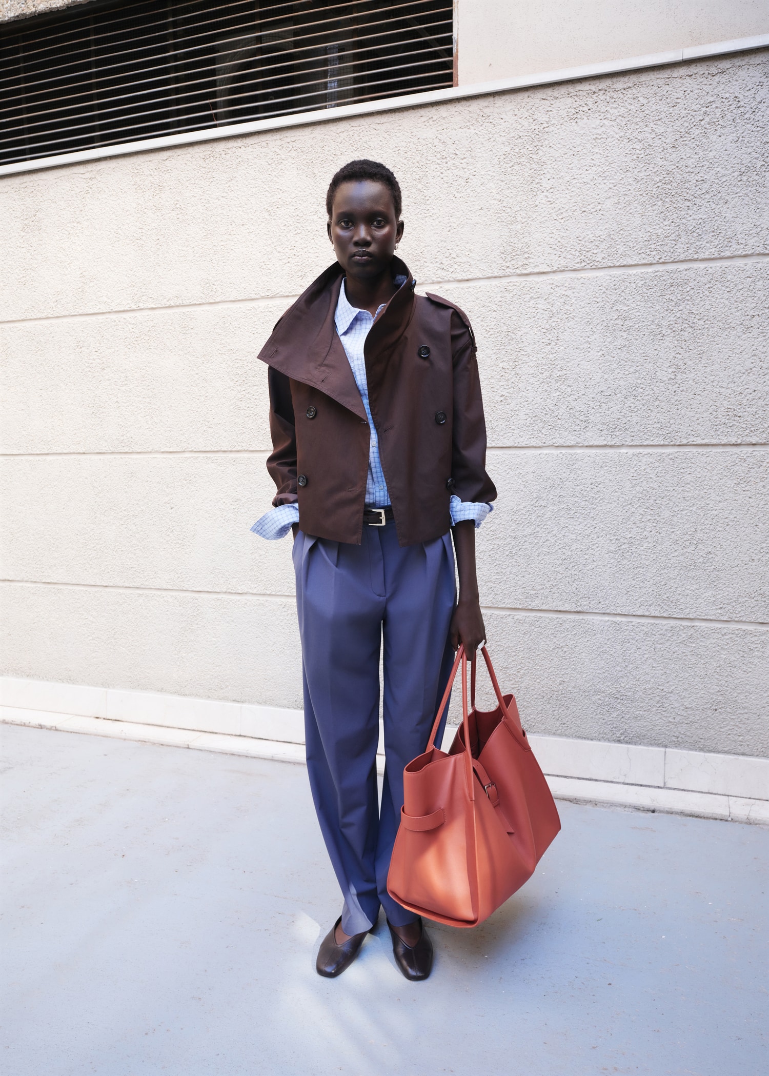 Funnel neck cropped trench coat - General plane