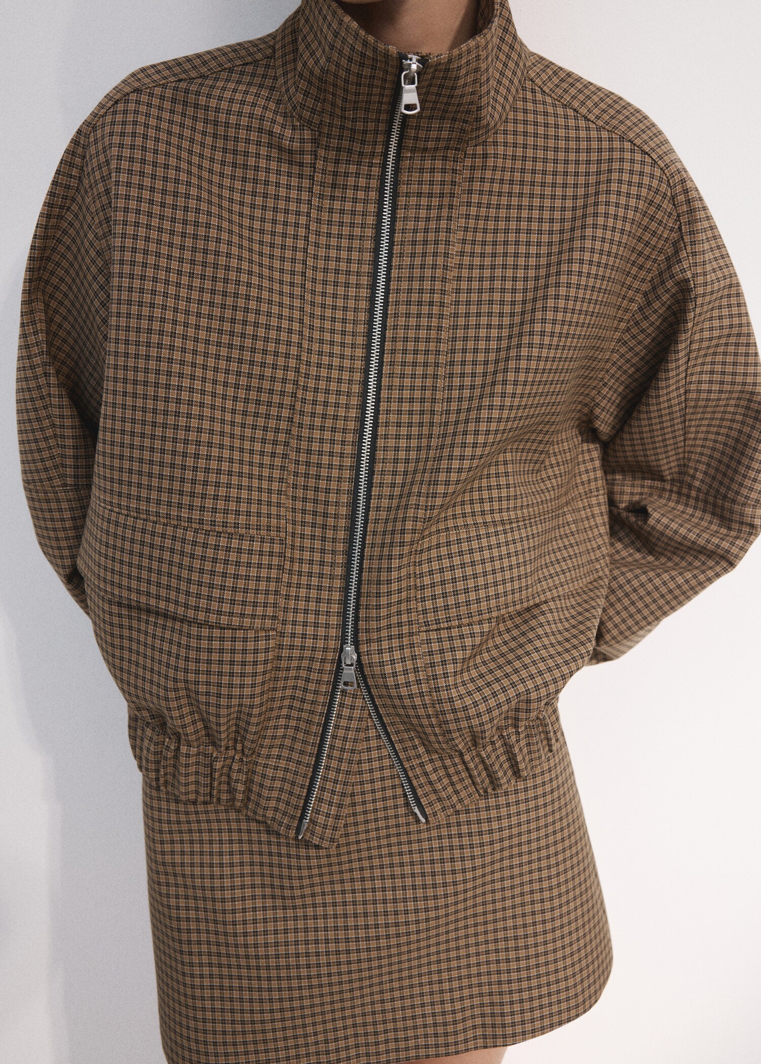 Houndstooth high-collar jacket - Medium plane