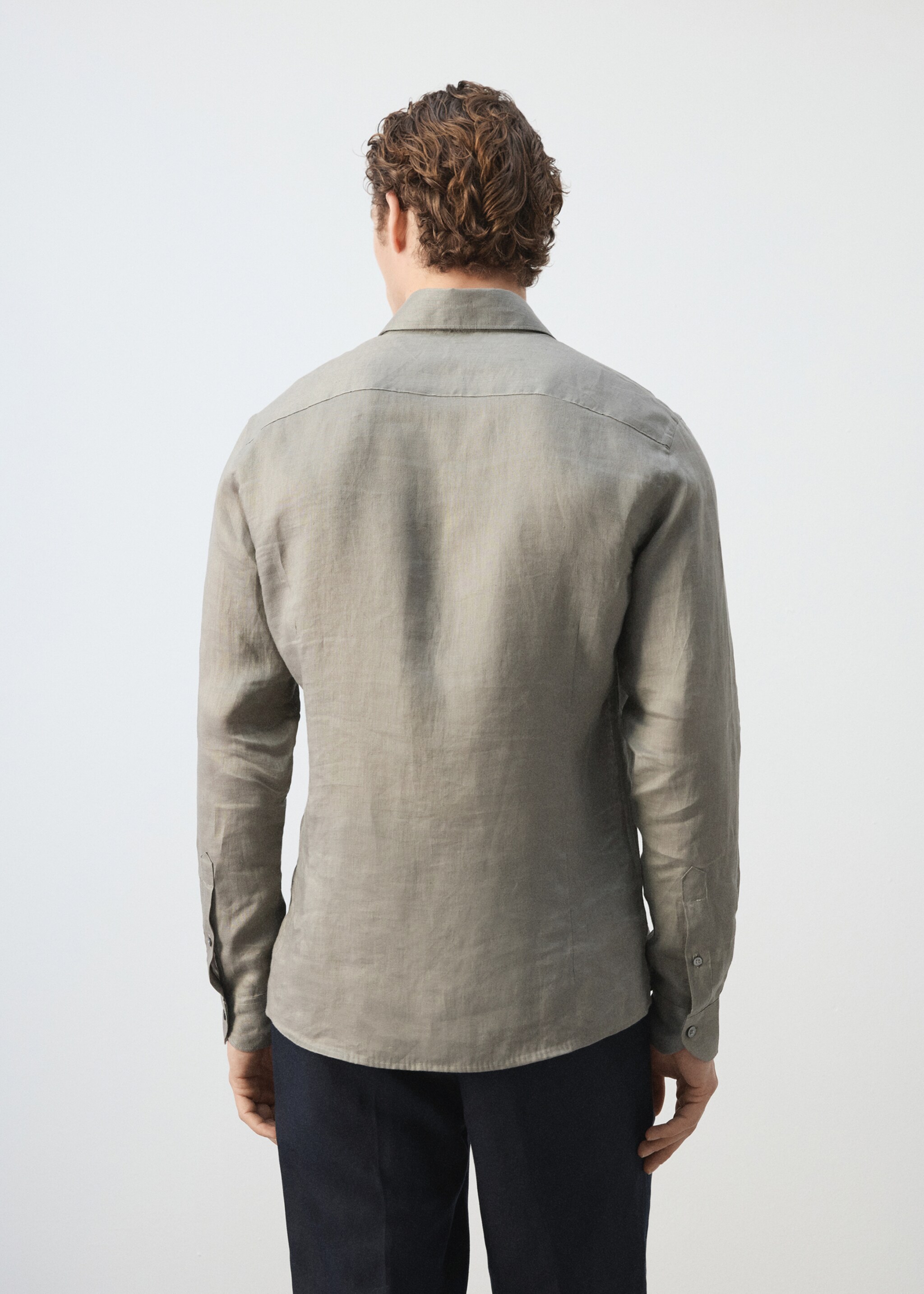 100% linen slim-fit shirt - Reverse of the article, Medium Brown. Ref: 27095947-02.