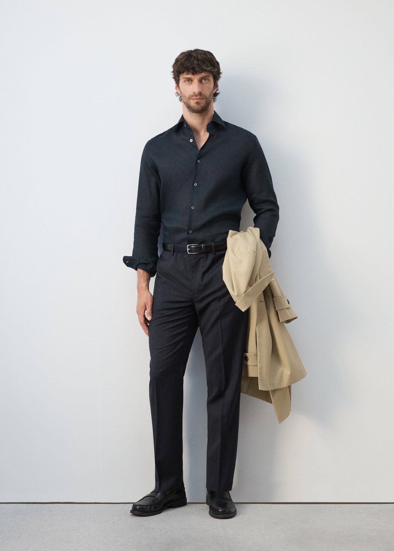 100% linen slim-fit shirt - General plane