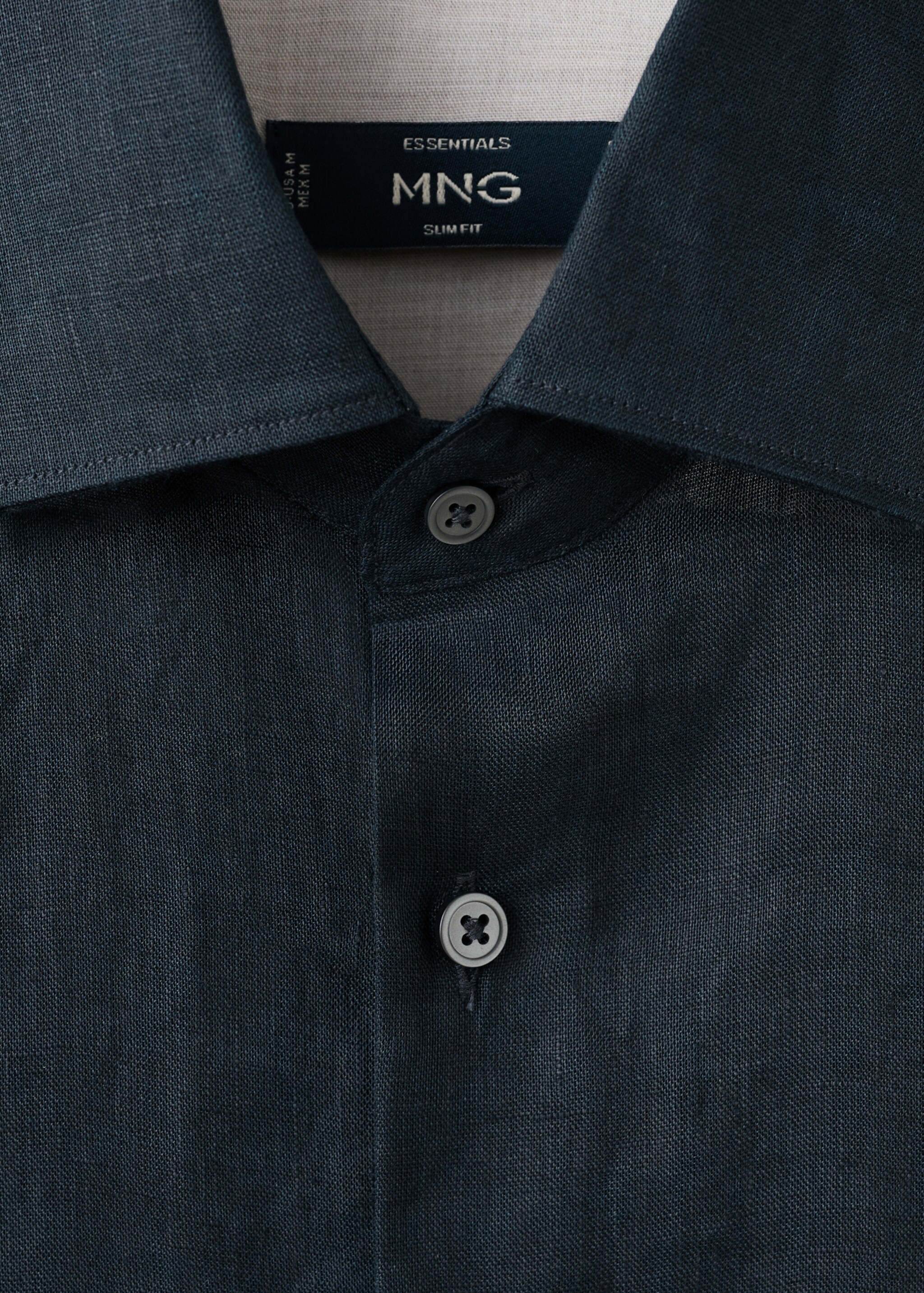 100% linen slim-fit shirt - Details of the article 8, Navy. Ref: 27095947-03.