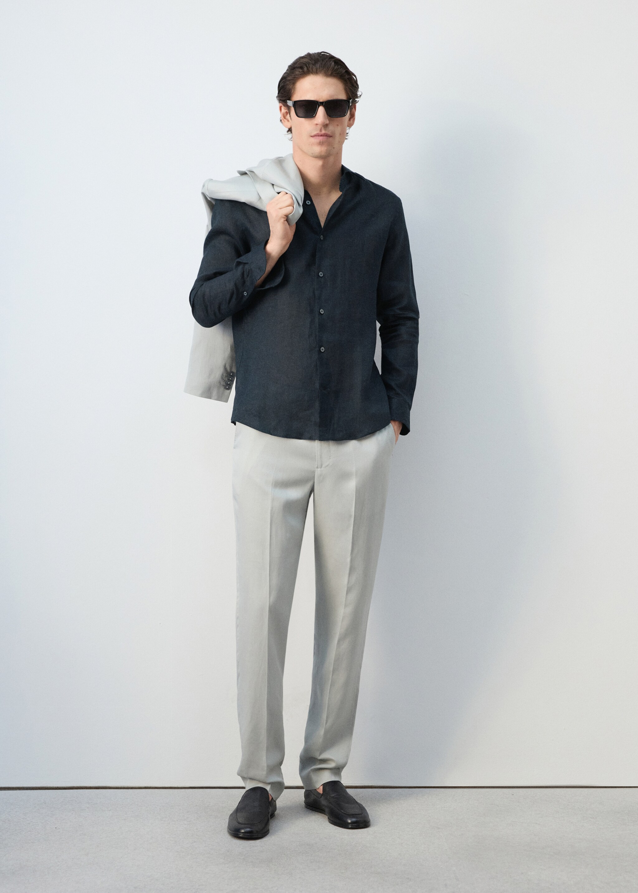 100% linen slim-fit shirt - General plane, Navy. Ref: 27095947-03.