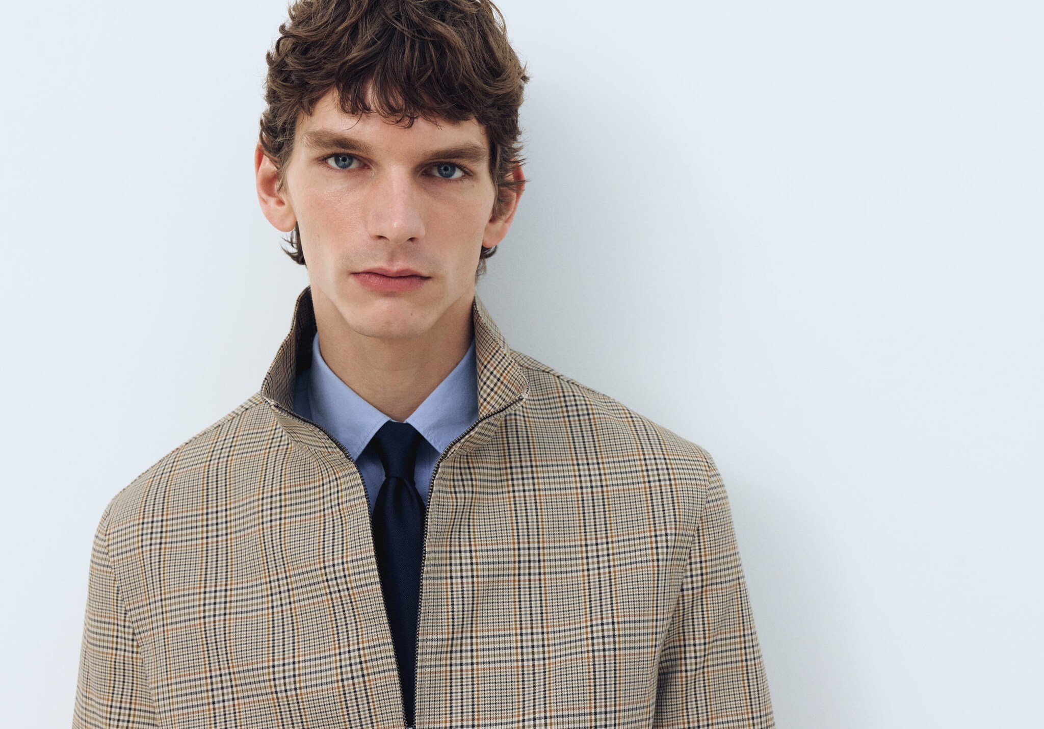 Prince of Wales check jacket with funnel neck - Panoramic plane