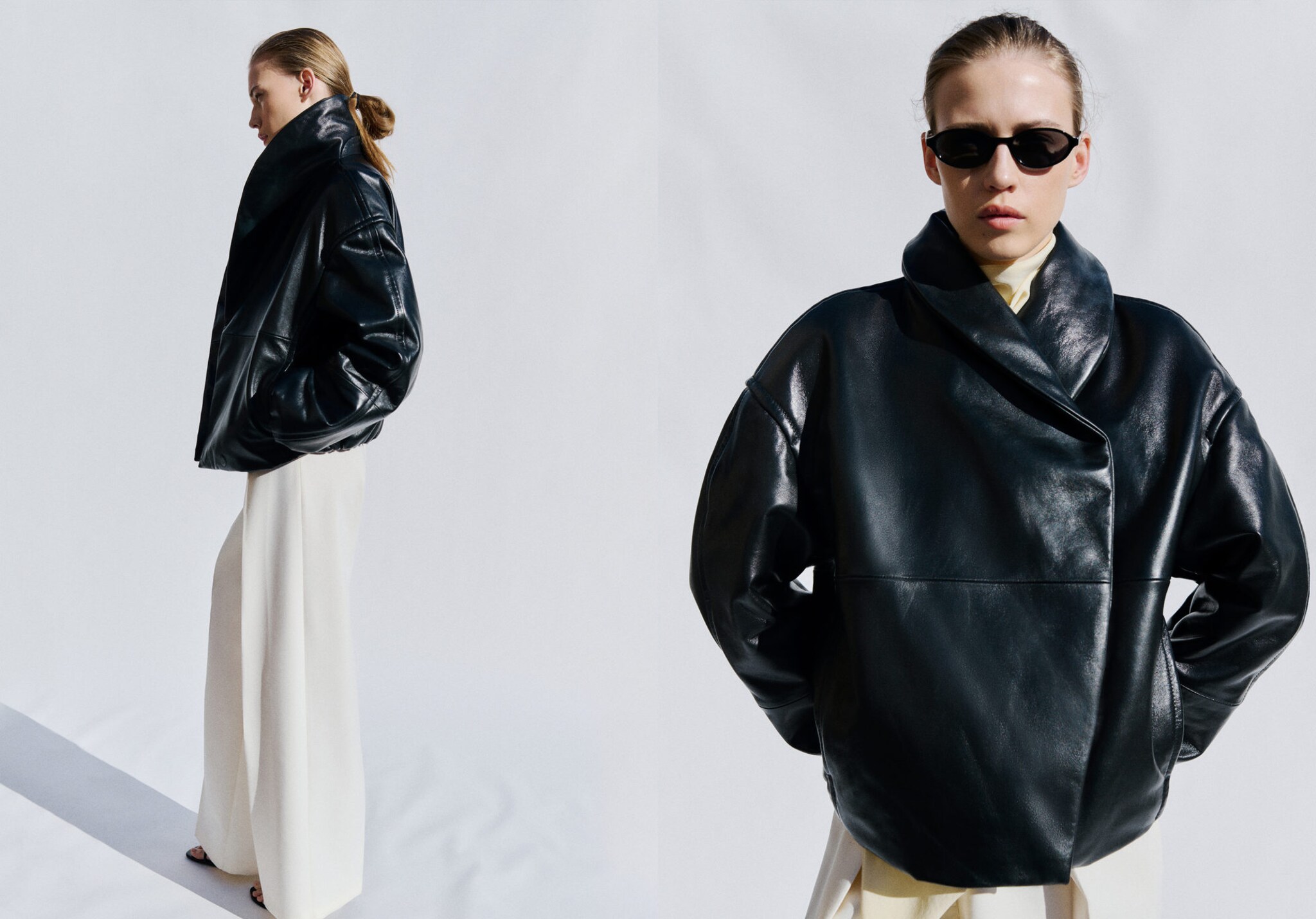 Leather bomber jacket with wrap collar - Panoramic plane