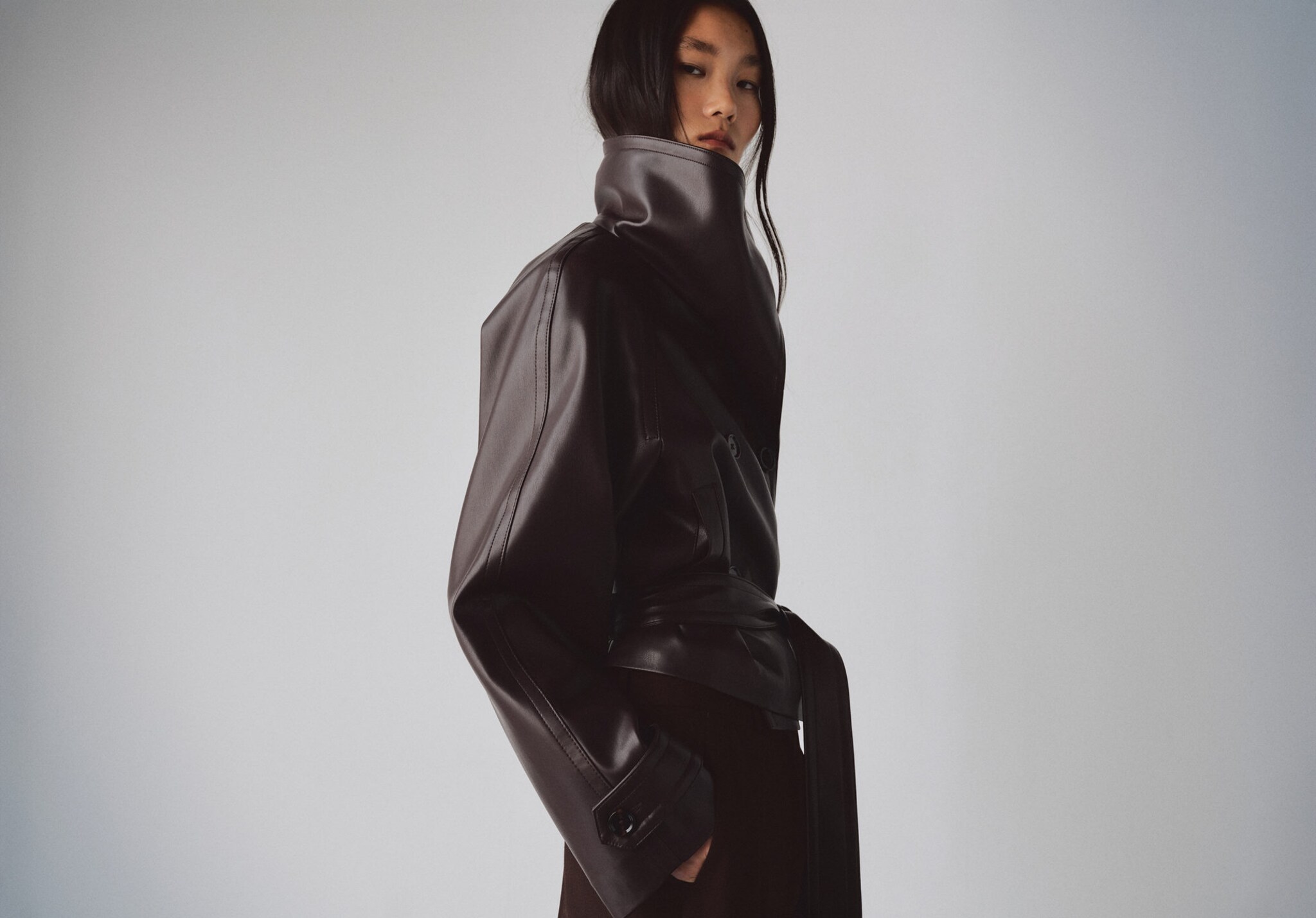 Faux-leather jacket with maxi lapels - Panoramic plane