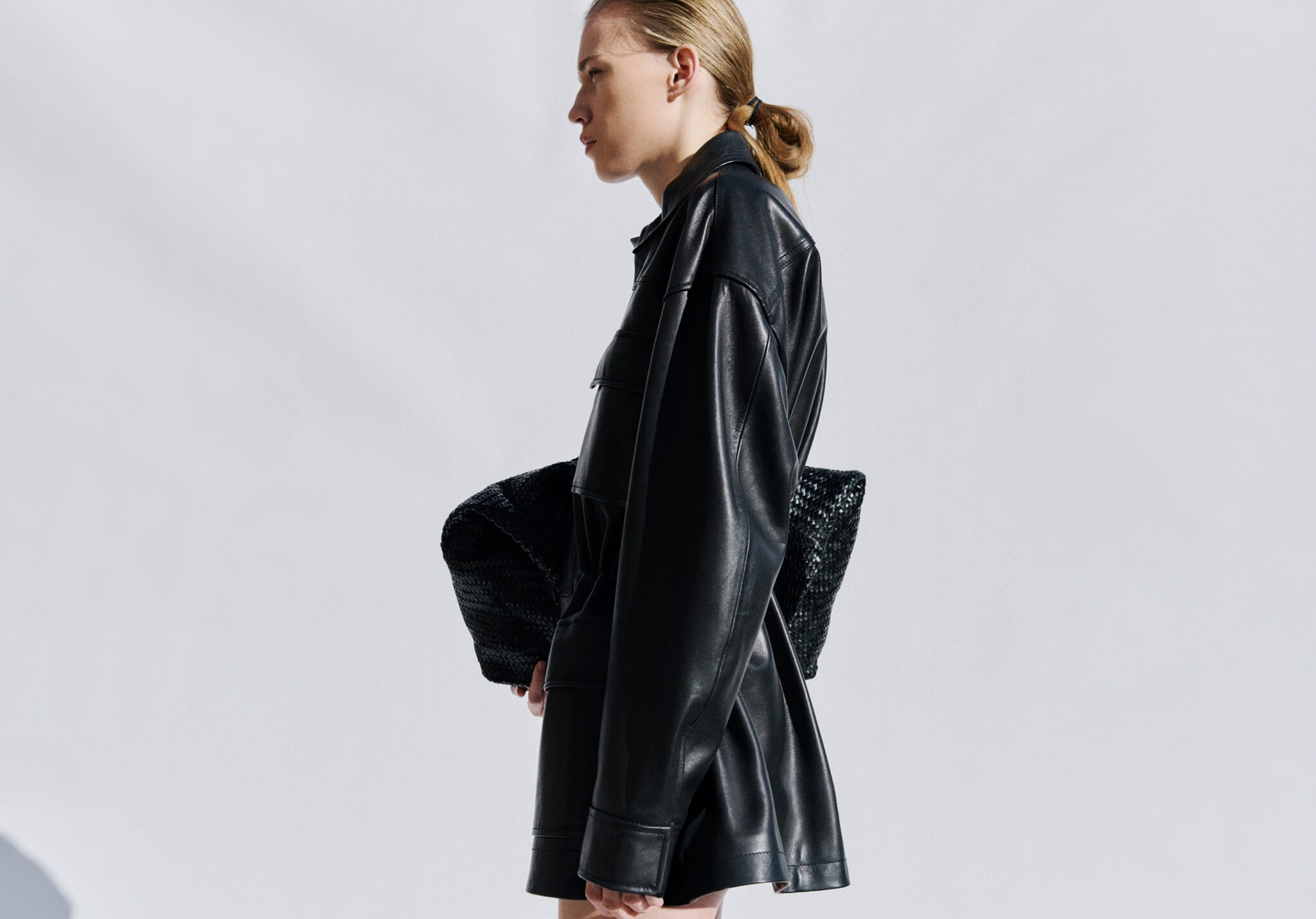 Leather parka with gathered waist - Panoramic plane