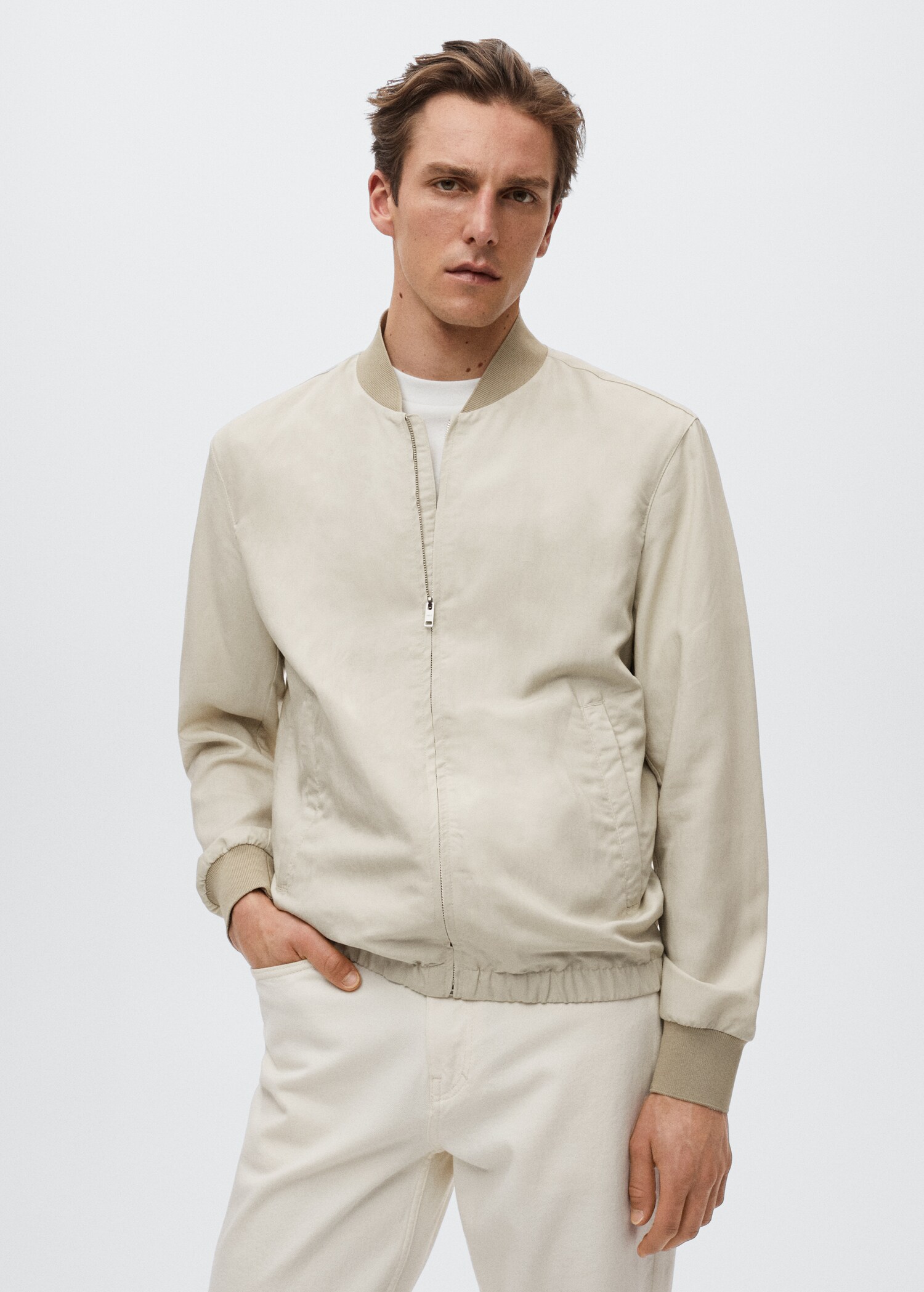Chaqueta bomber lino Tencel - Plano medio