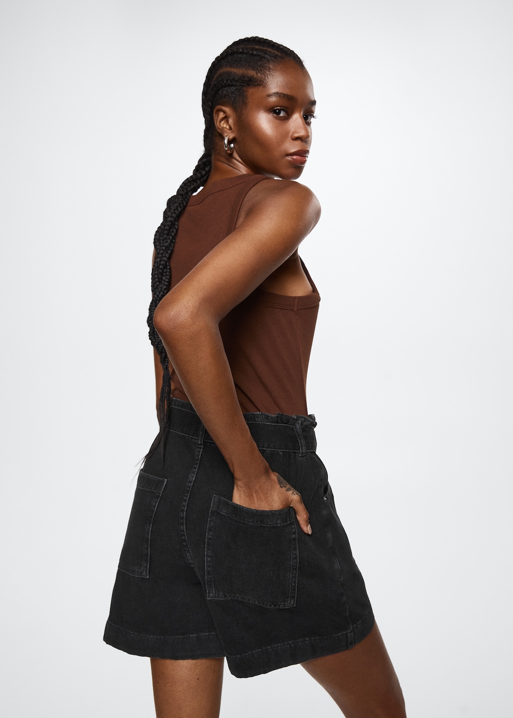 Black denim paperbag shorts hotsell