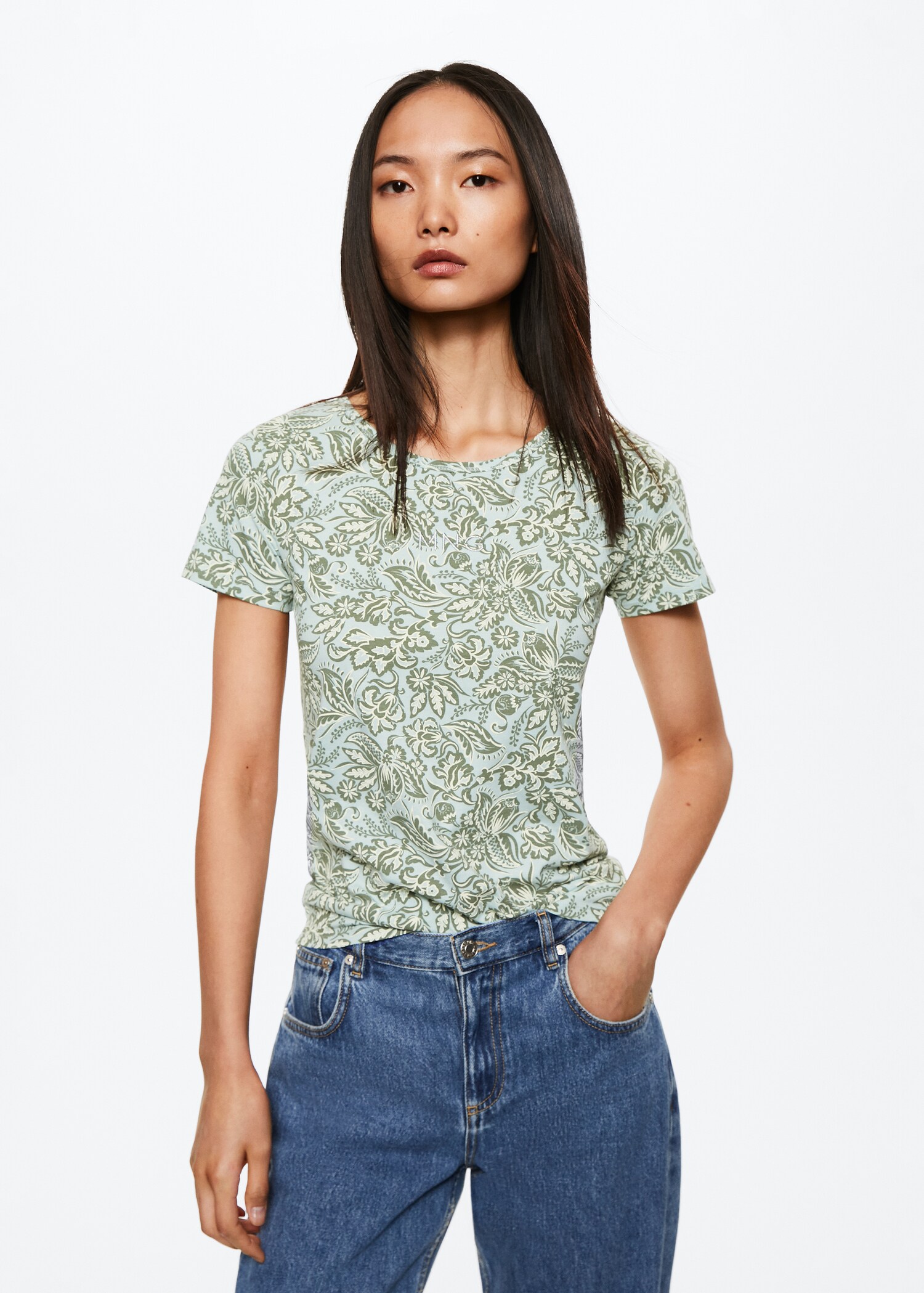 Printed cotton-blend T-shirt - Medium plane