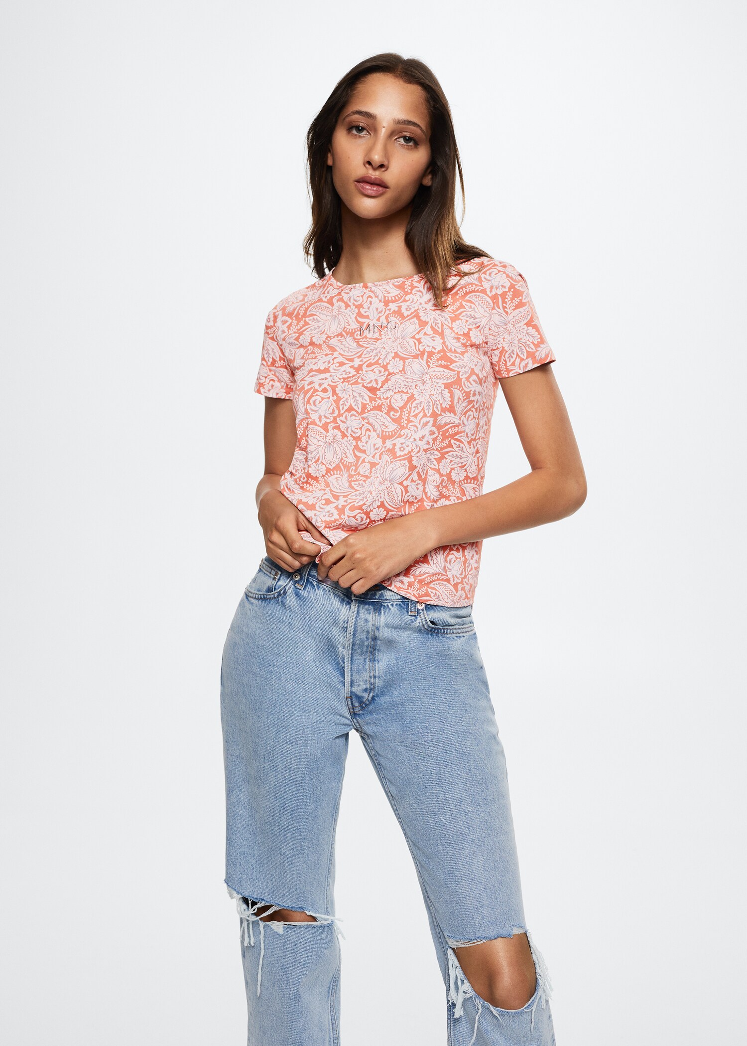 Printed cotton-blend T-shirt - Medium plane