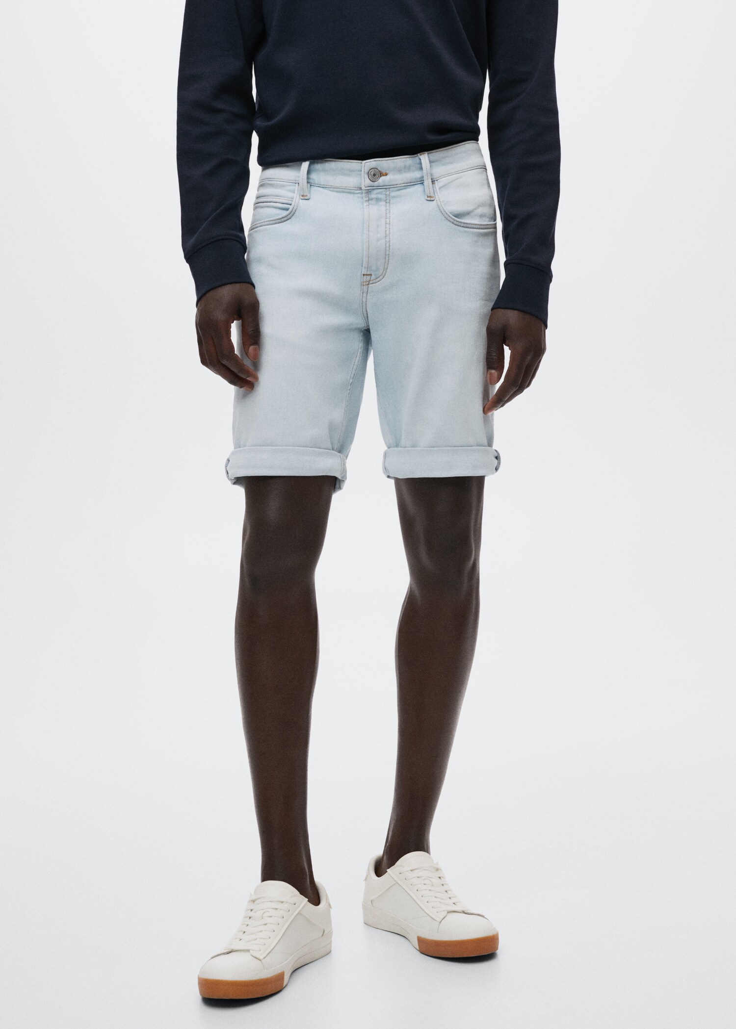 Calções de ganga slim fit - Plano médio