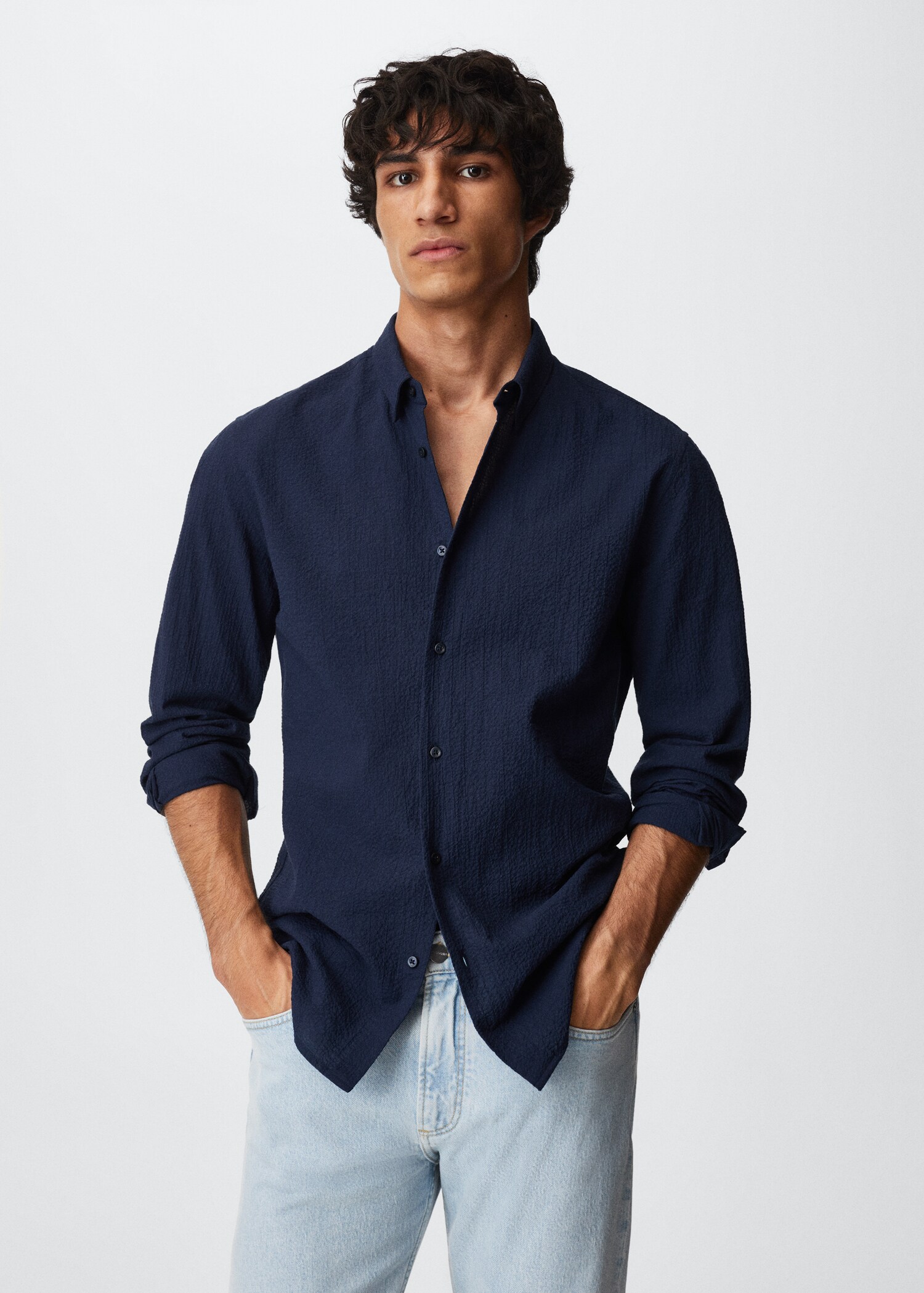 Camicia slim-fit cotone seersucker - Piano medio