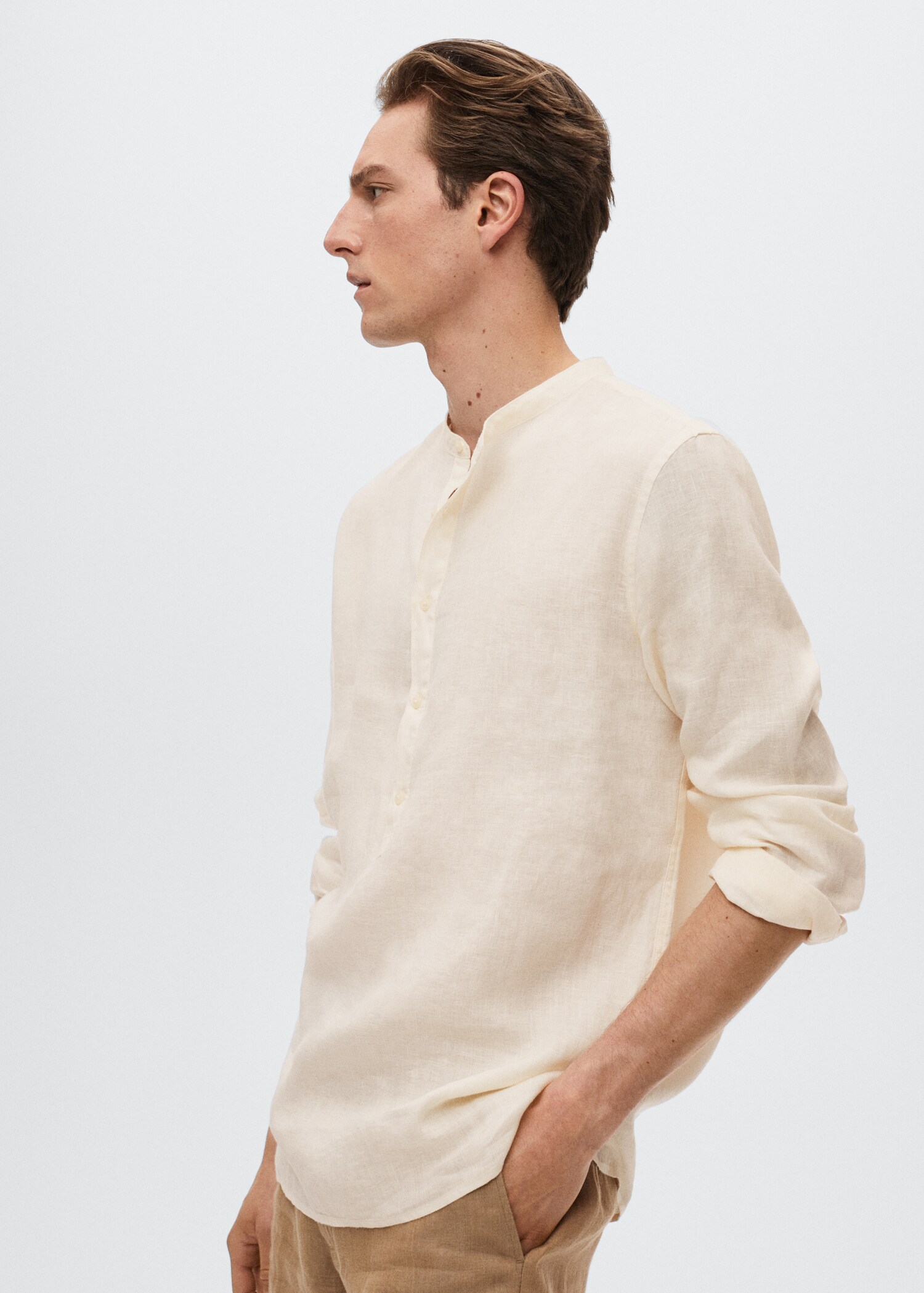 Regular-fit Mao-collar linen shirt - Details of the article 3