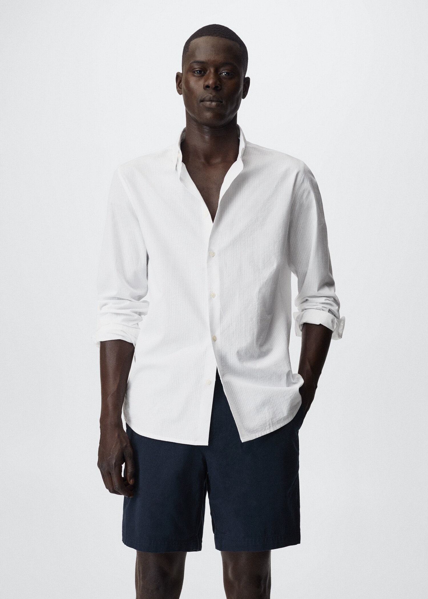 Slim-fit cotton seersucker shirt - Medium plane