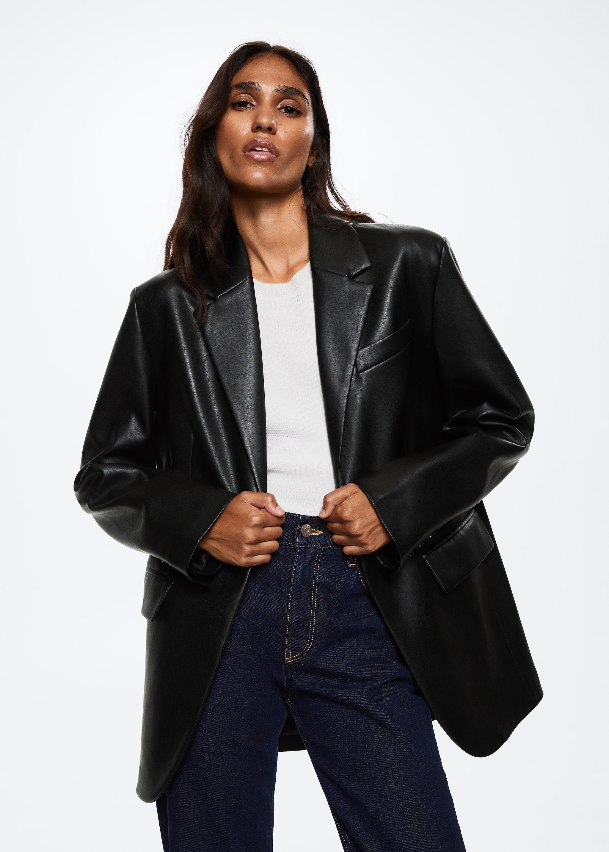 Leather-effect oversized jacket Women MANGO Montenegro