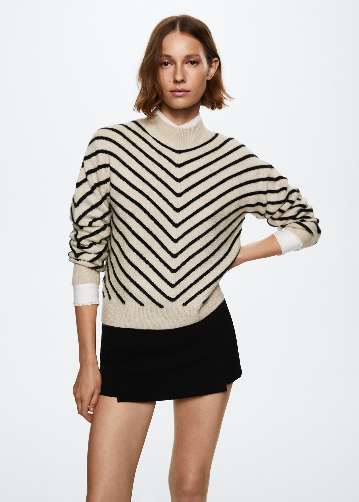 Stripe-print sweater with Perkins neck - Medium plane