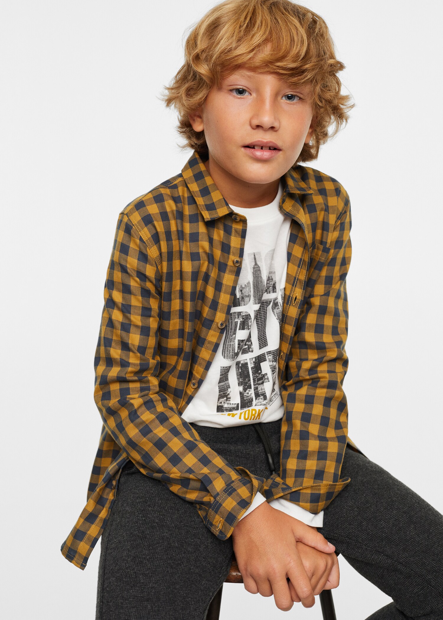 Camisa algodón cuadros - Plano medio