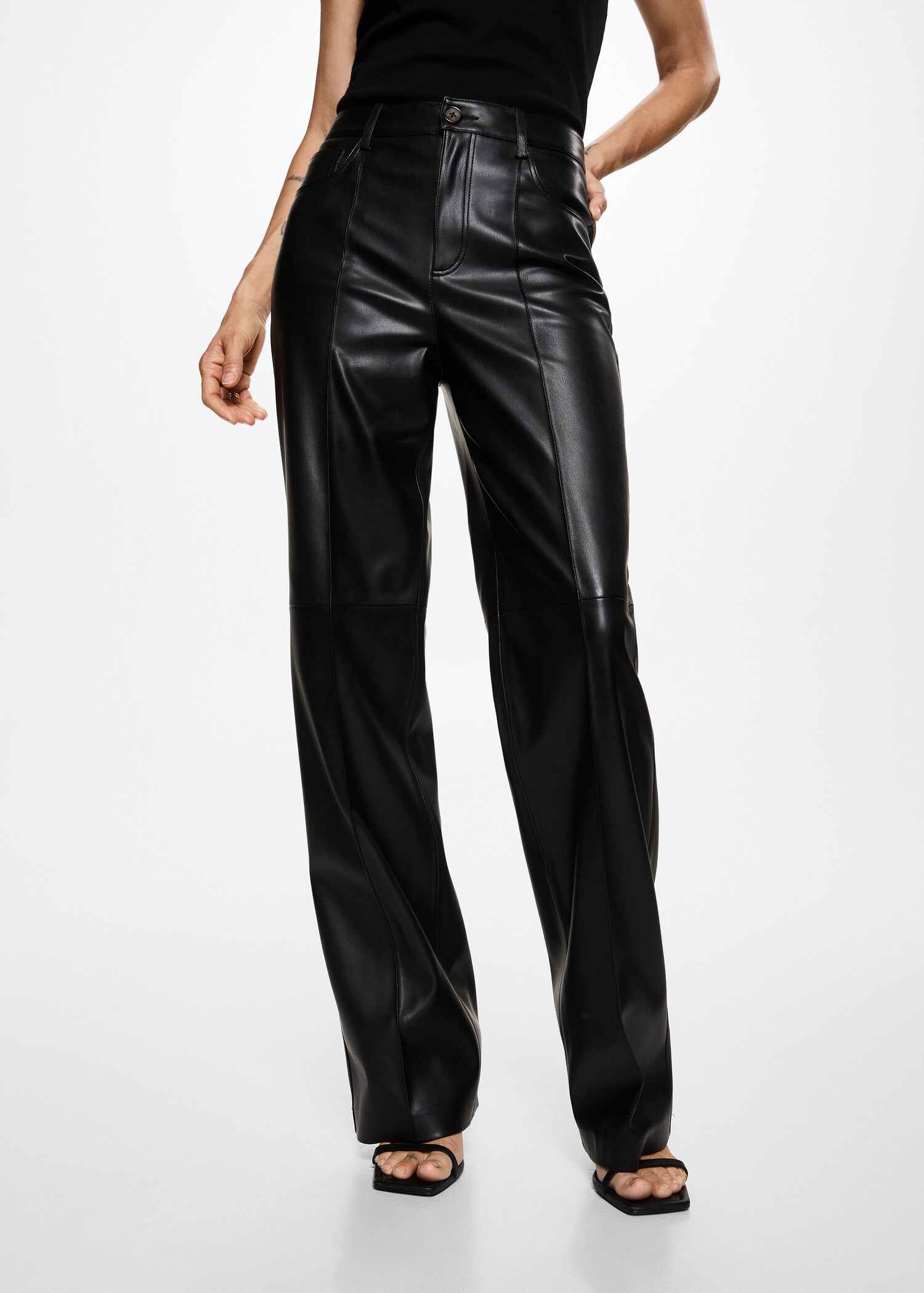 Leather effect high waist pant - Medium plane