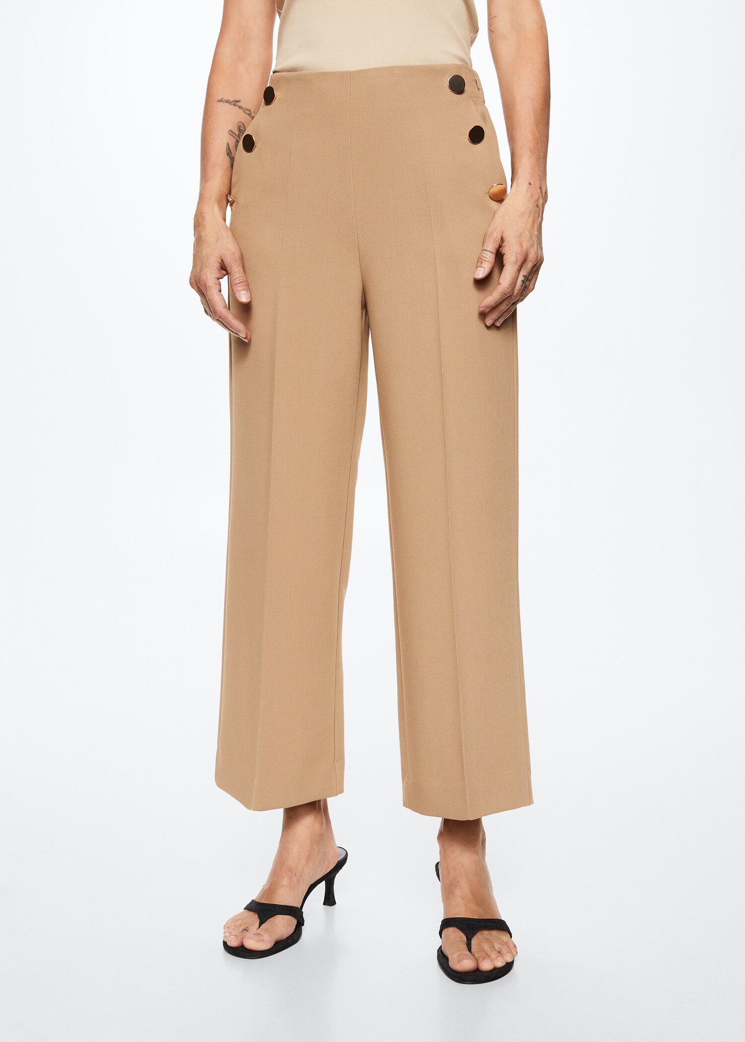 Cropped button trousers - Medium plane