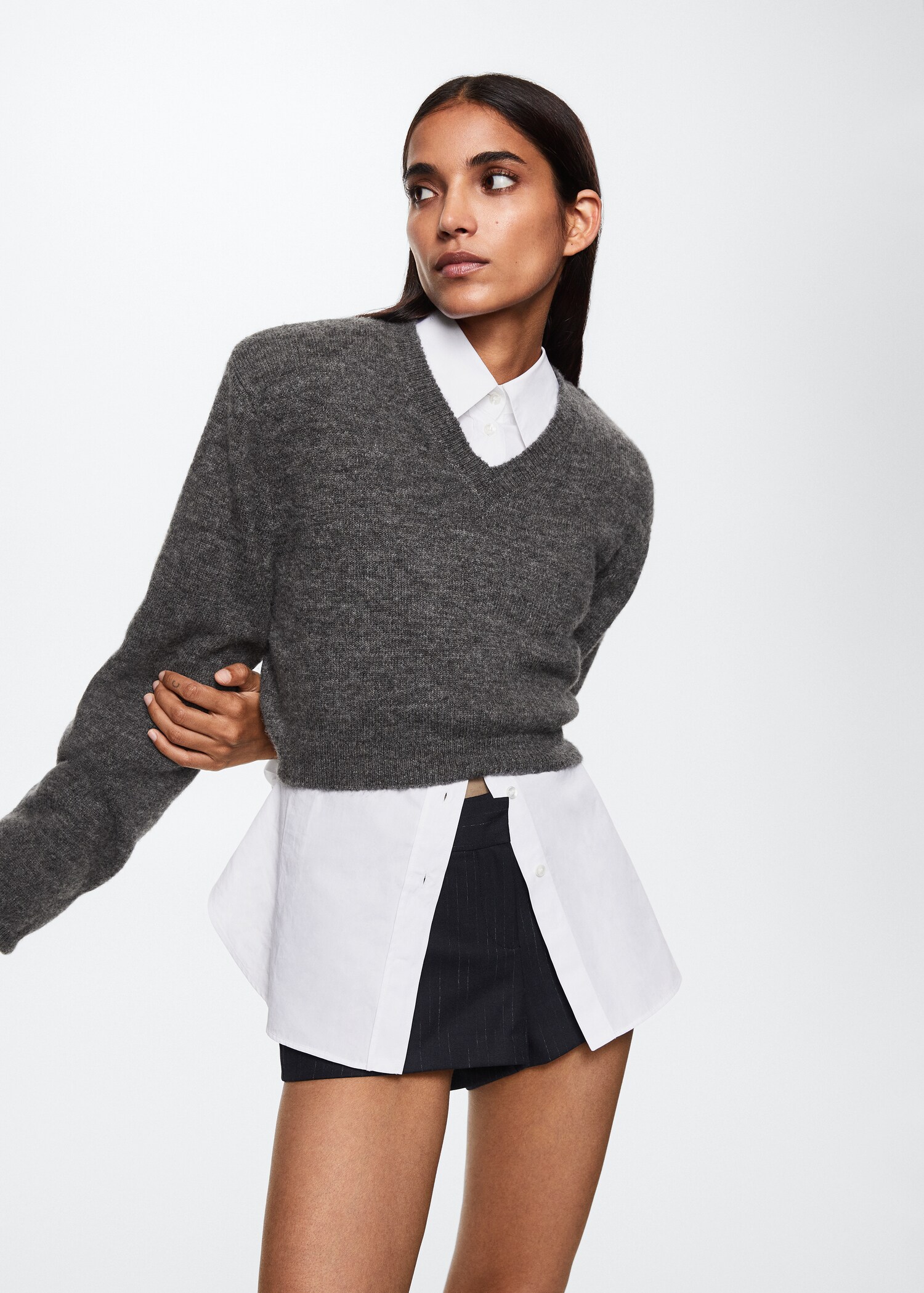 Jersey crop cuello pico - Plano medio