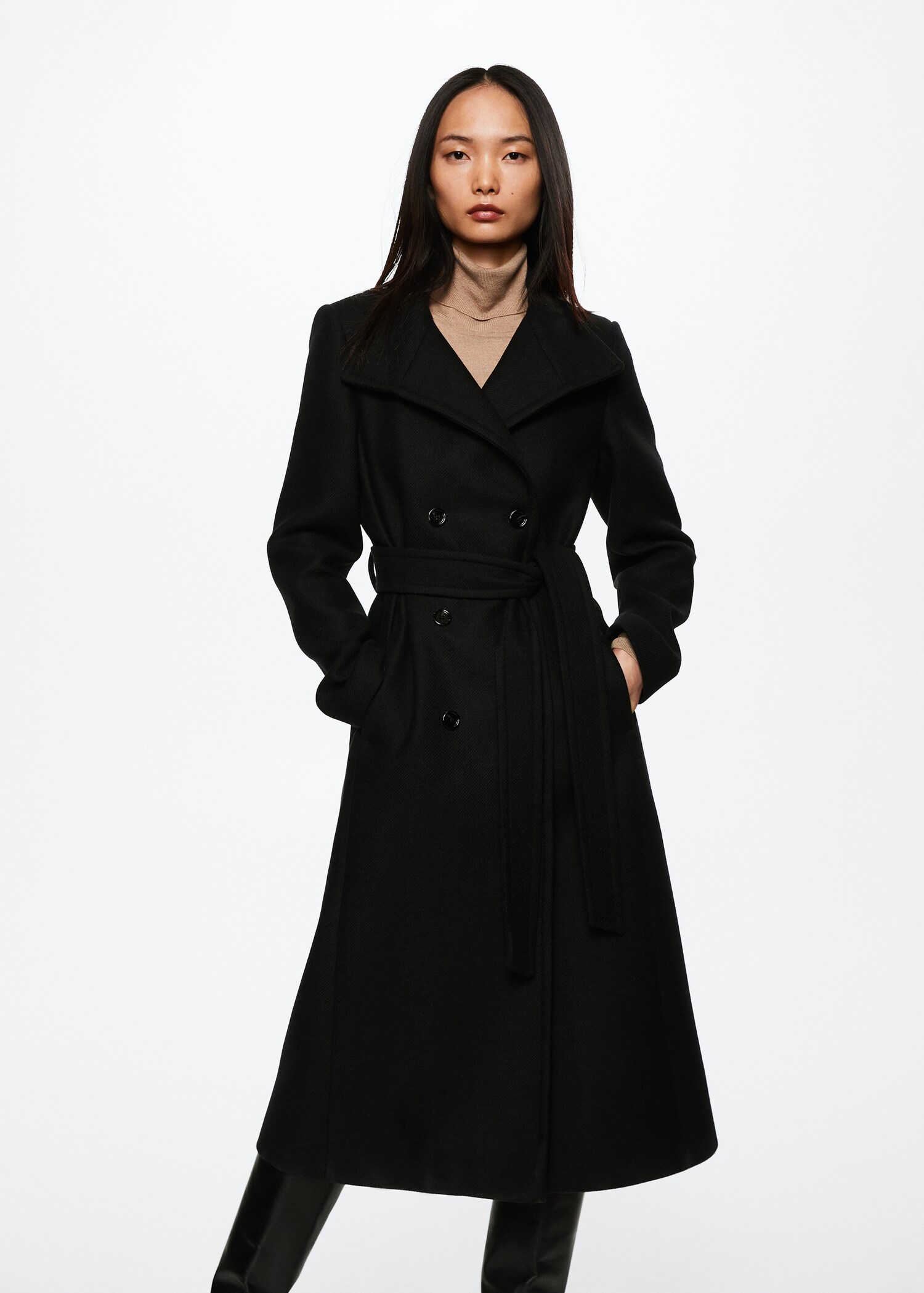 Manteau laine ceinture - Plan moyen