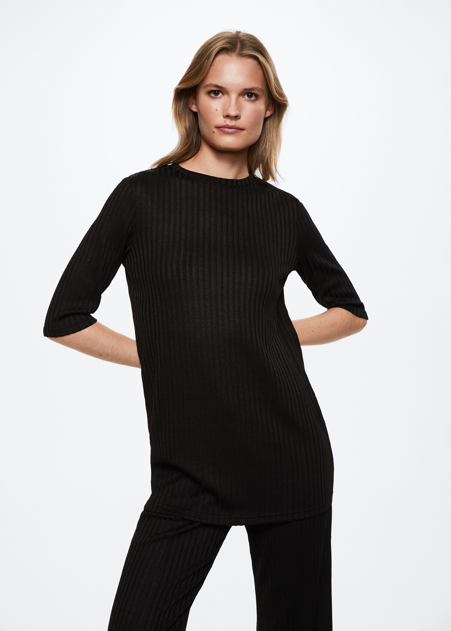 Ribbed  knit t-shirt - Medium plane