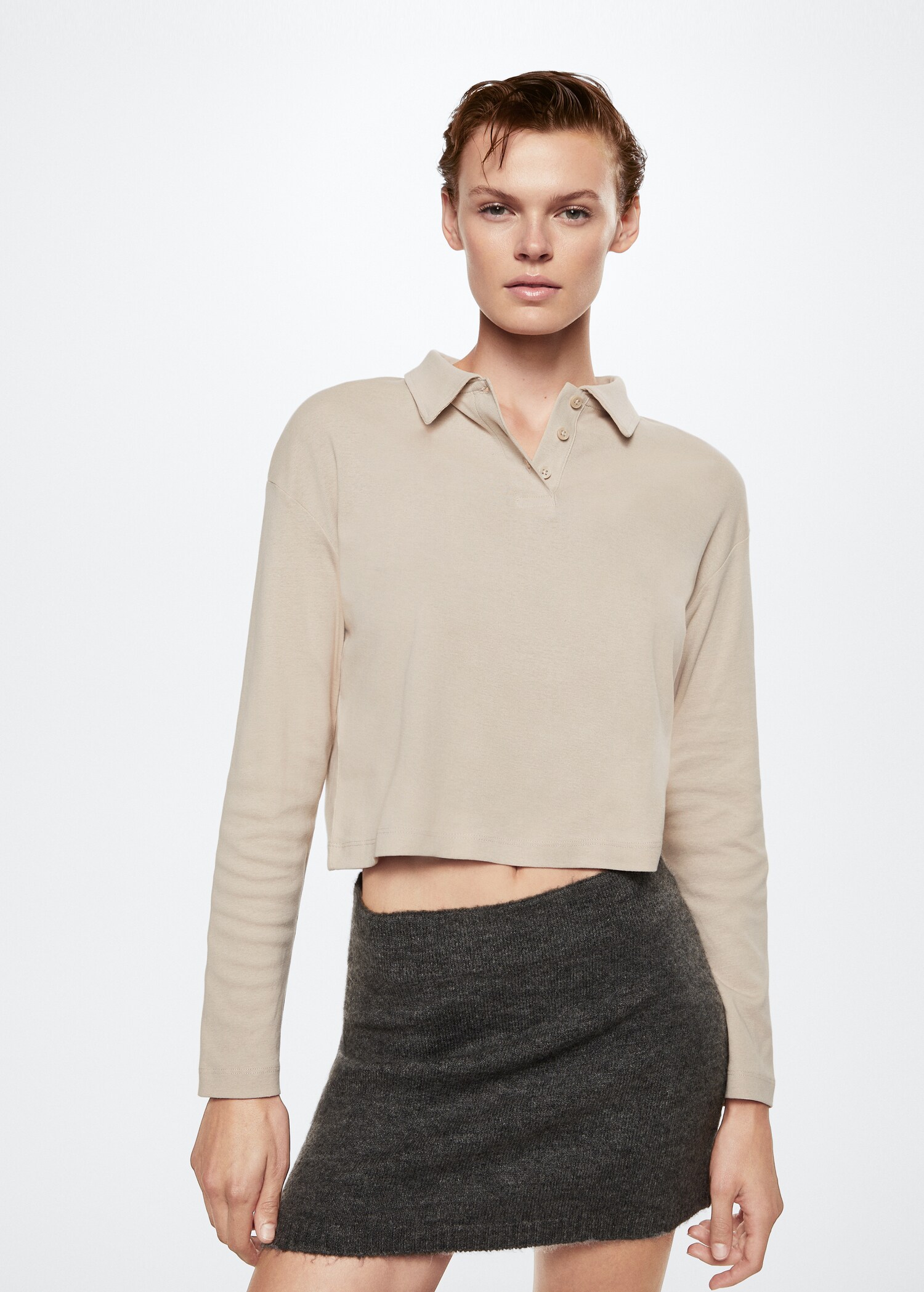 Polo maille coton manches longues - Plan moyen