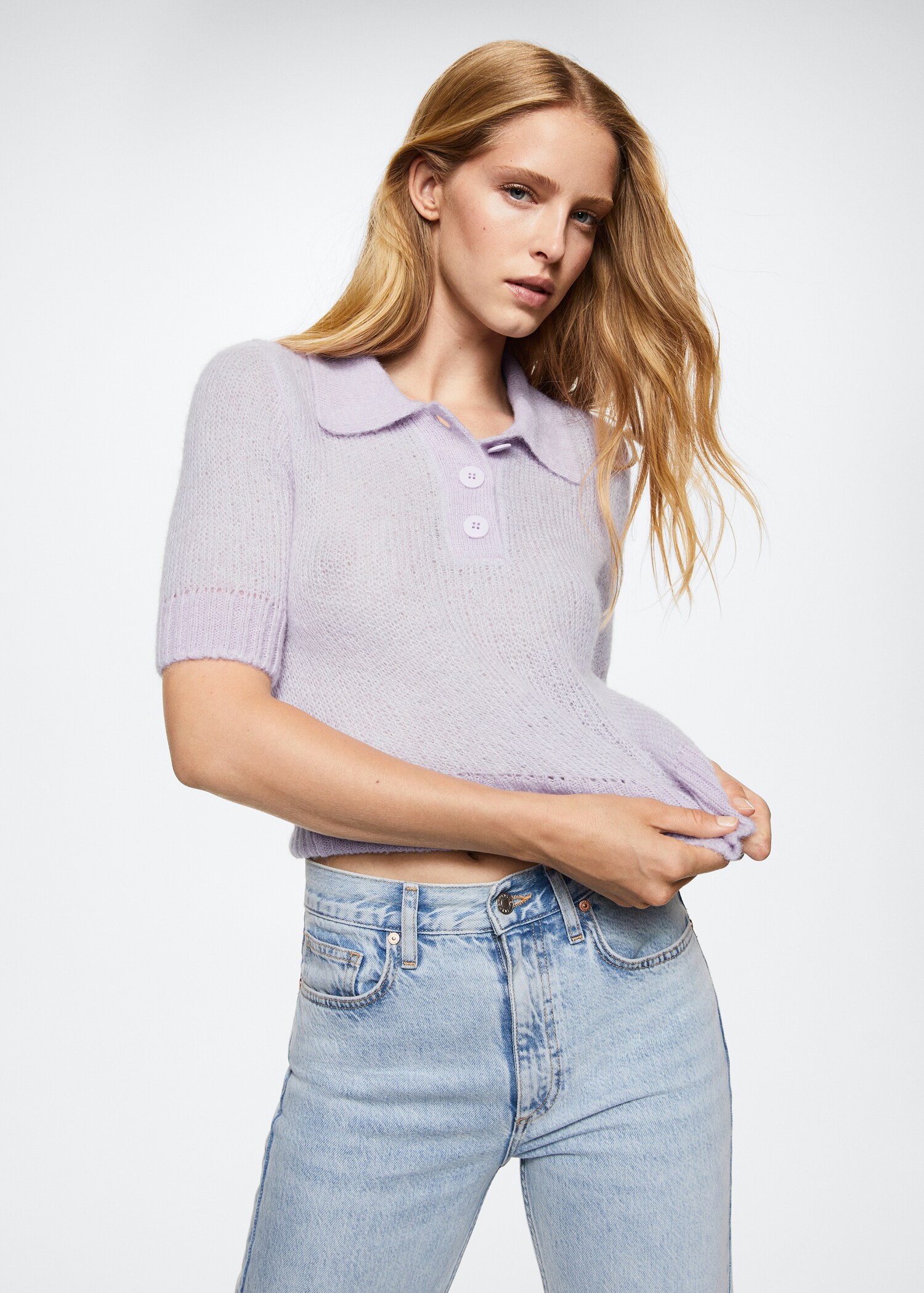 Camisola de malha com gola de polo - Plano médio