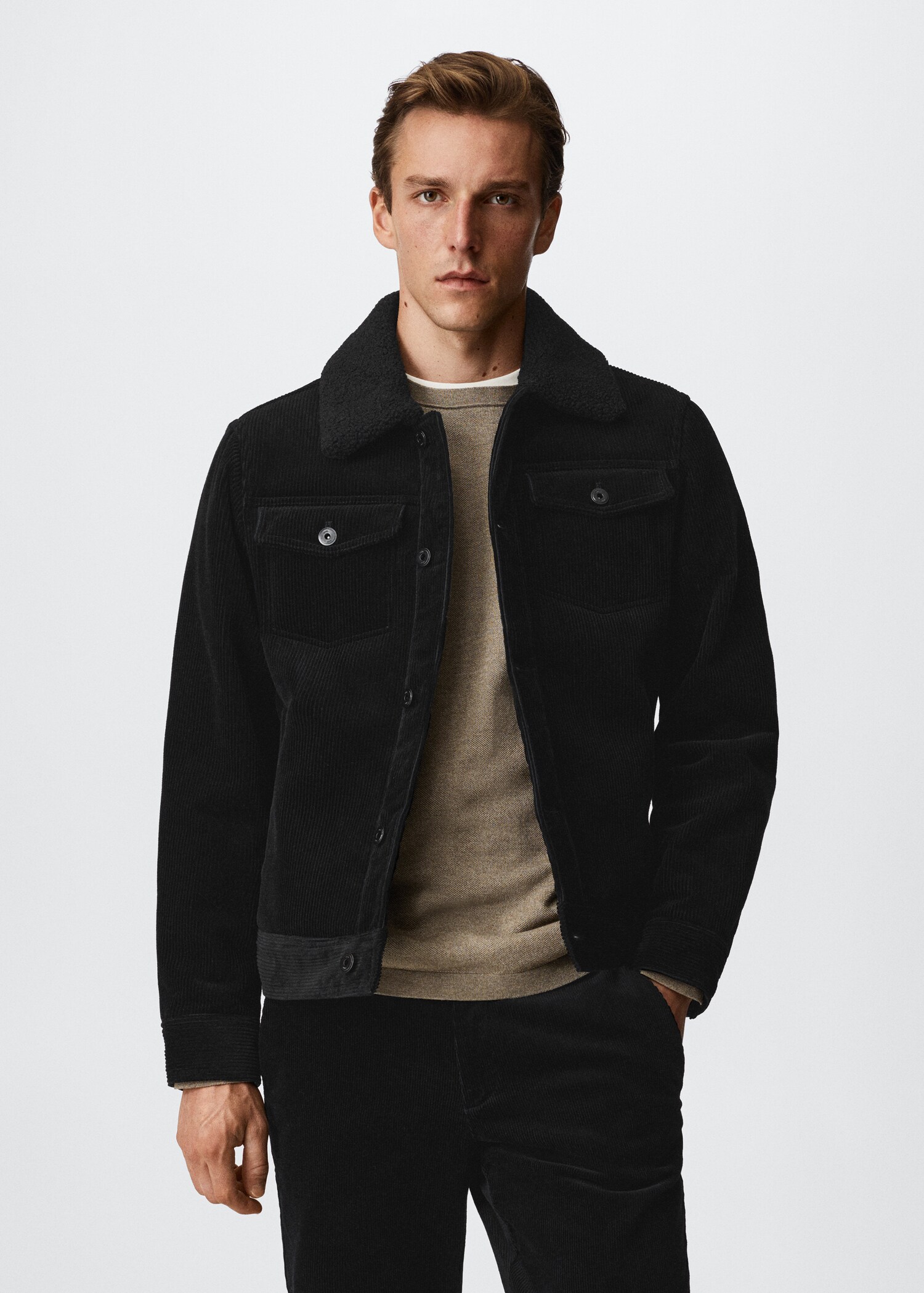 Faux shearling-lined corduroy jacket - Medium plane