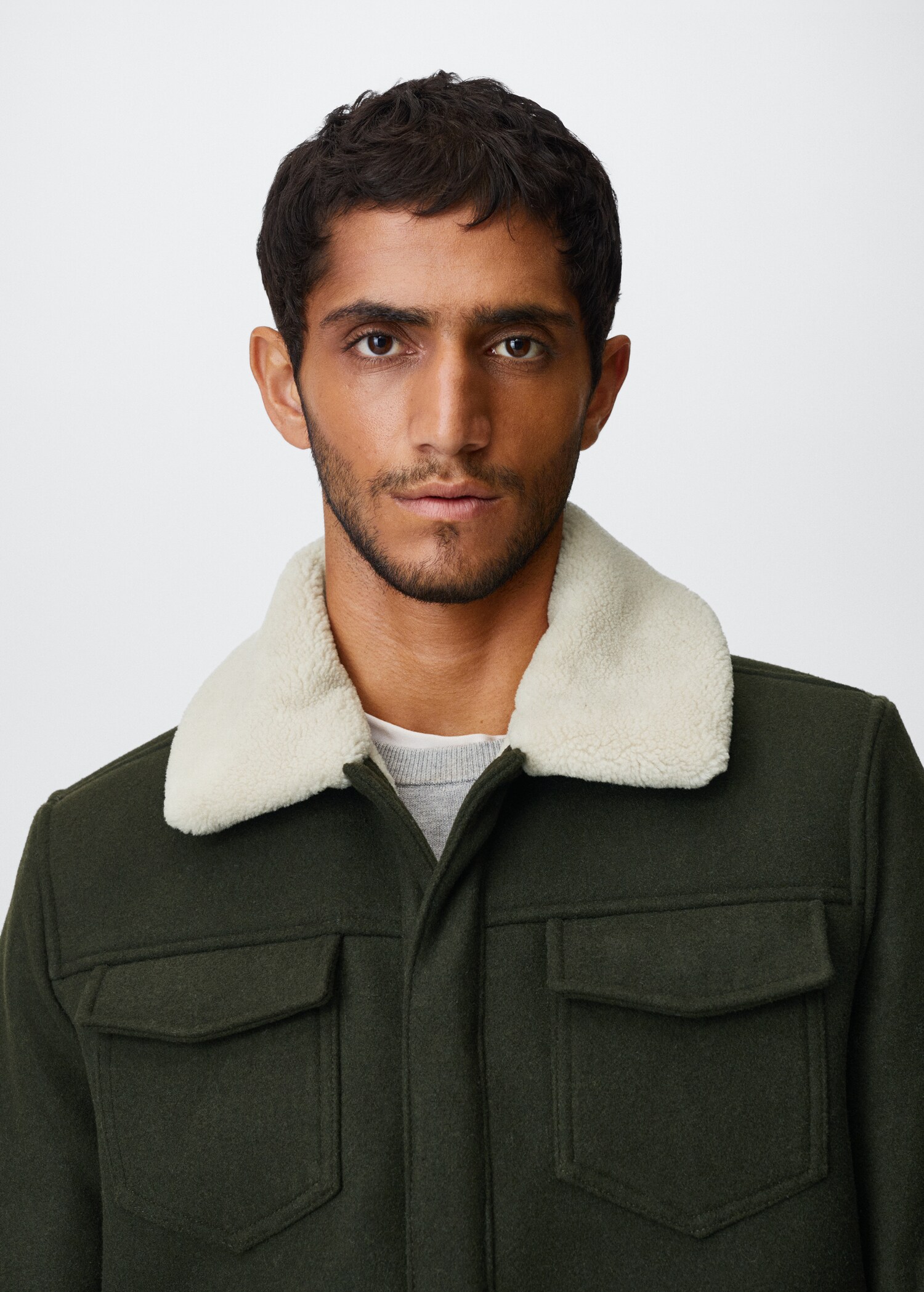Faux-shearling collar wool jacket - Details of the article 4