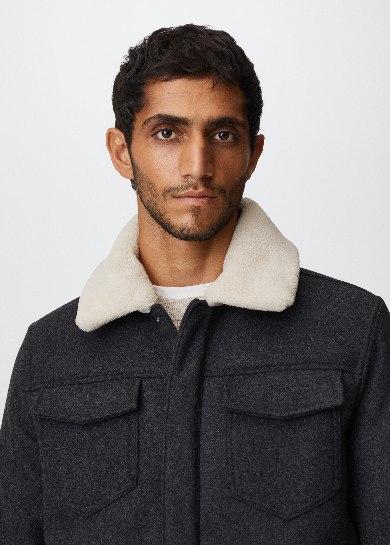 Faux-shearling collar wool jacket - Details of the article 4
