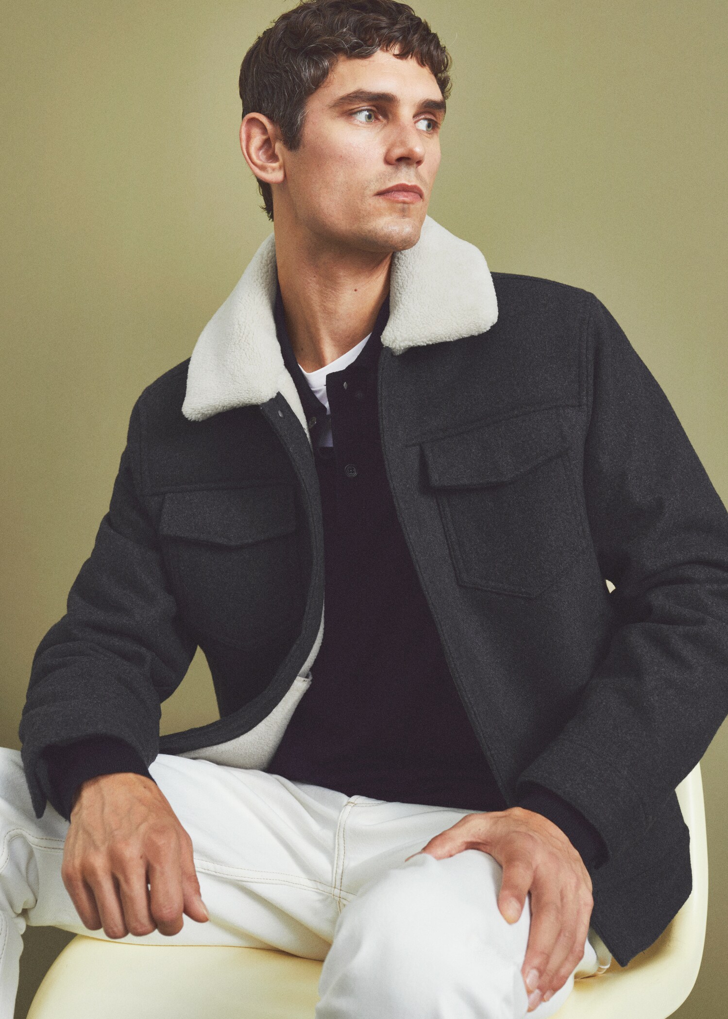 Faux-shearling collar wool jacket - Details of the article 5